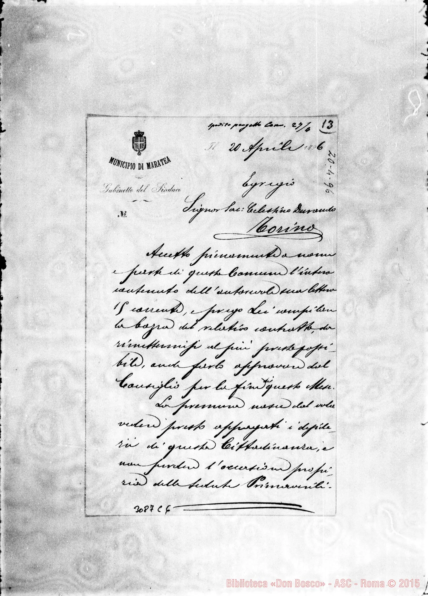 Fotogramma C 6 — Passeri, sindaco - D. Durando. Maratea, 20-04-1896