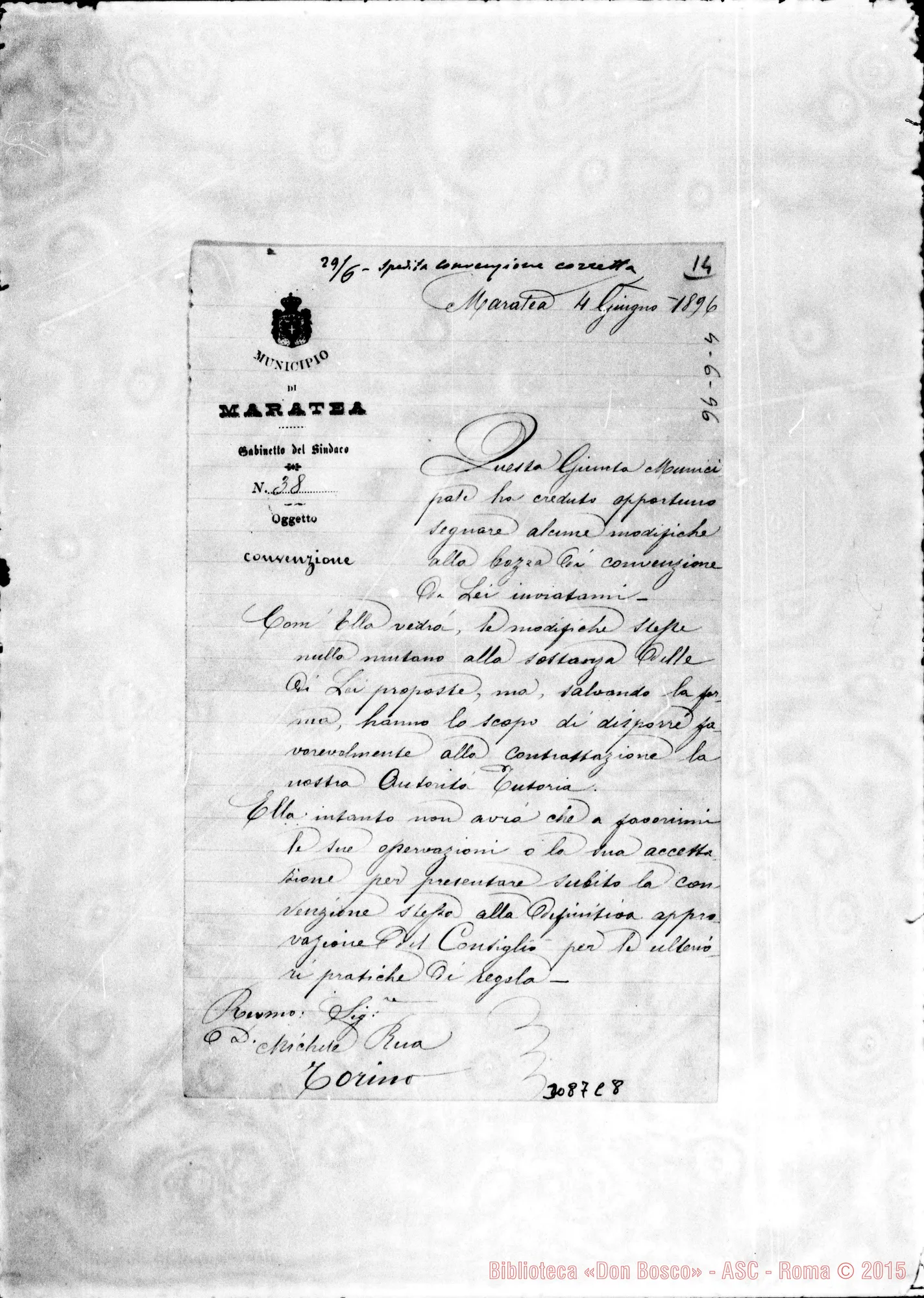 Fotogramma C 8 — Passeri, sindaco - Bozza di convenzione, il 4-06-1896
