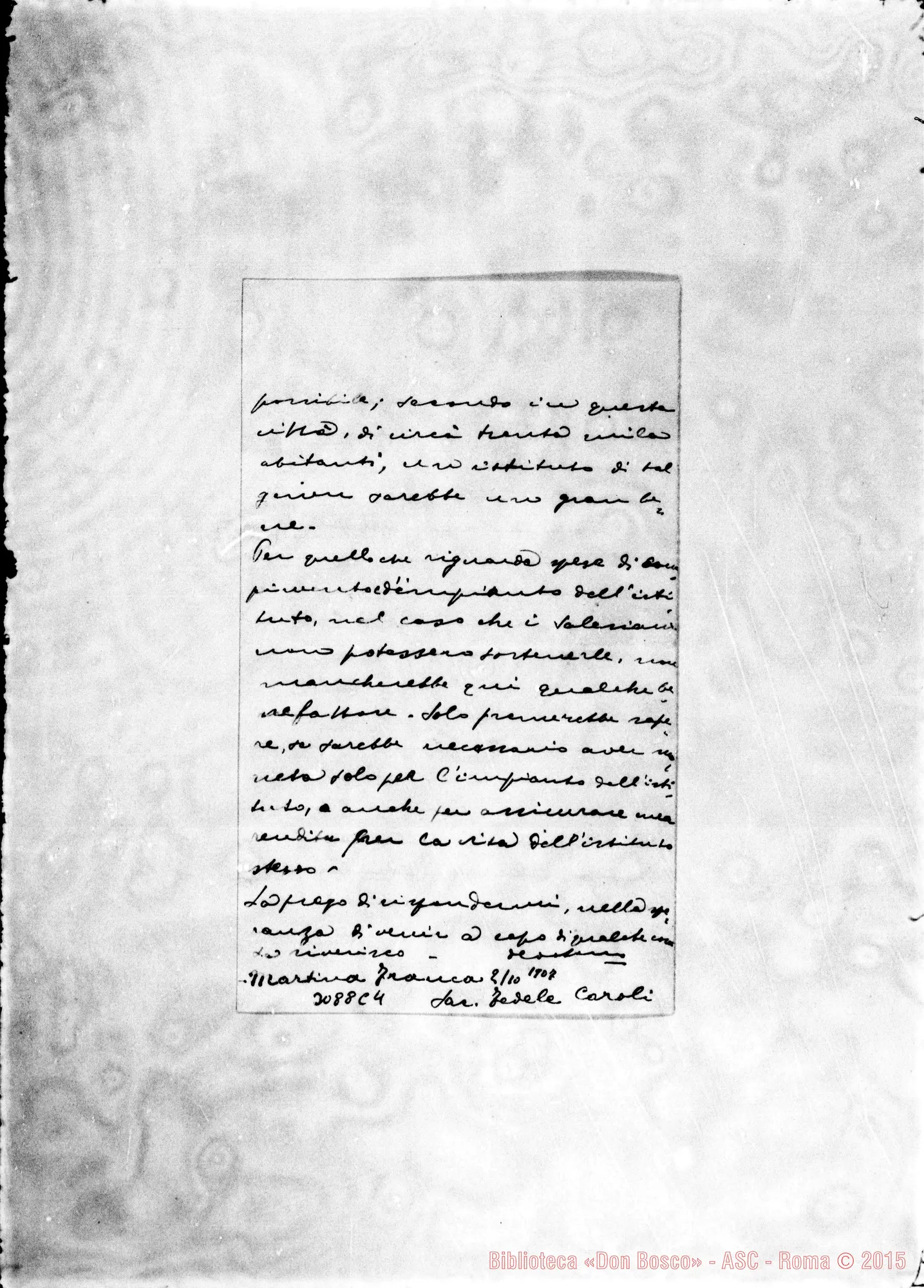 Fotogramma C 4 — Martina Franca: Sac. Fedele Caroli - Rev.do Signore. Martina Franca, 2-10-1907