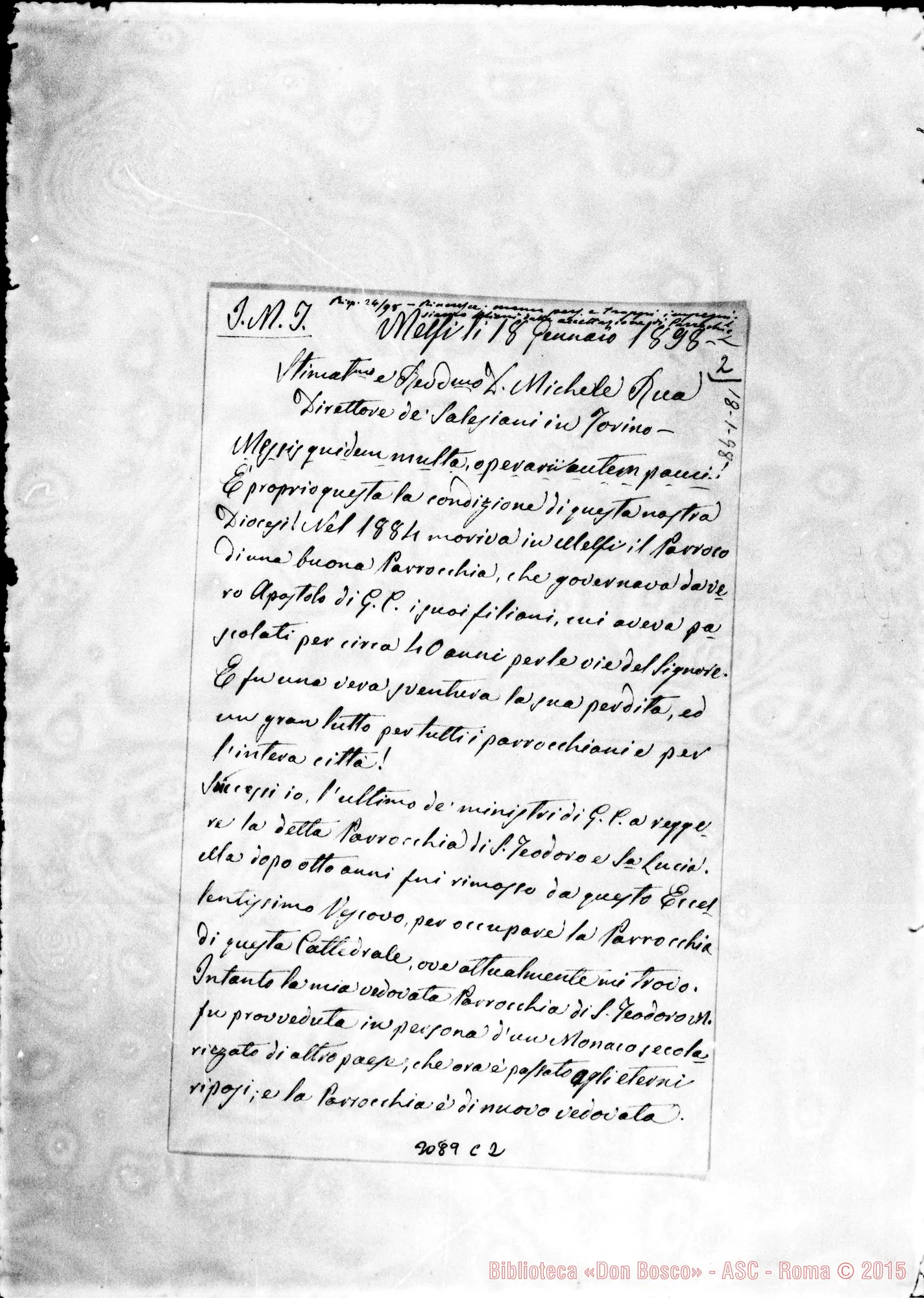 Fotogramma C 2 — Melfi: Vincenzo Maulà, can., vie. - D. Rua. Melfi, 8-01-1898