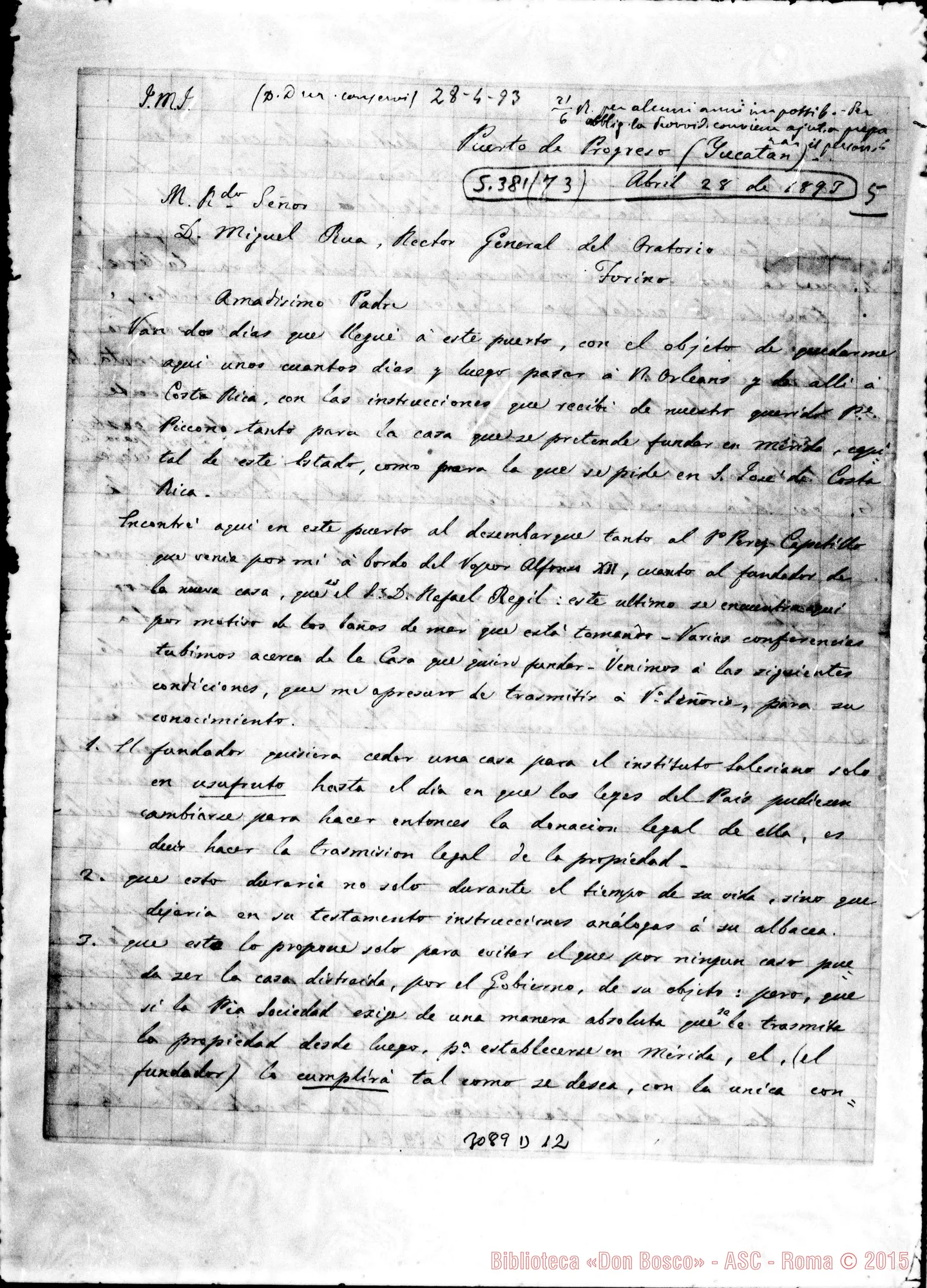 Fotogramma D 12 — Rafael María Piperni - D. Rua. Puerto Progreso, 28-04-1893. Autogr. Rua