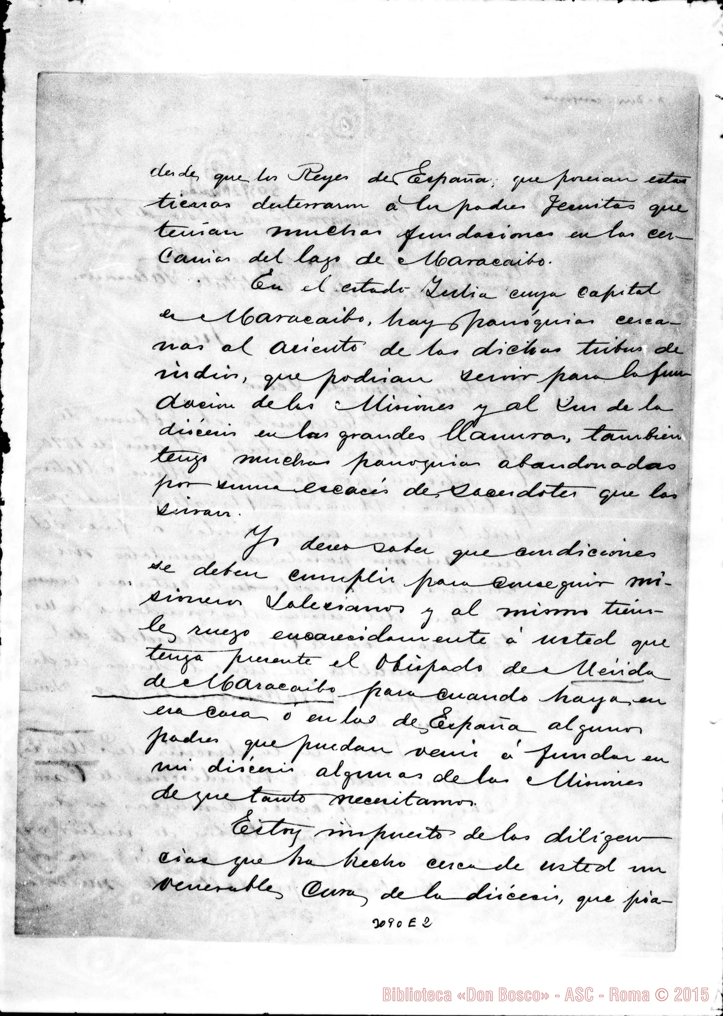Fotogramma E 2 — Mérida (Maracaibo): Román Lovera, vesc. di Mérida - D. Rua. Febb.1892. Autogr. Rua