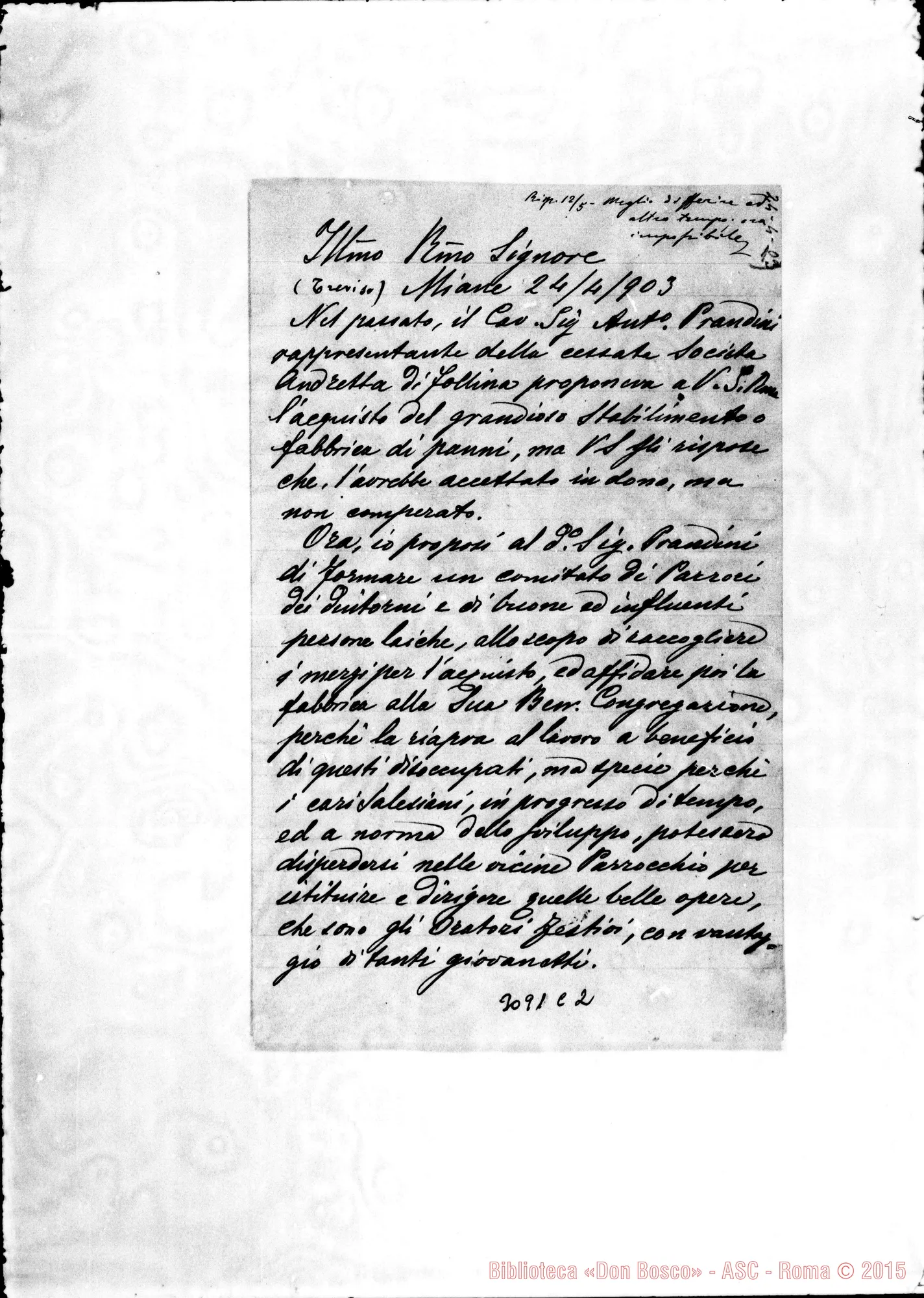 Fotogramma C 2 — Miañe: L. Bortolotti - Ill.mo Sig.. Miane (Treviso), 24-04-1903