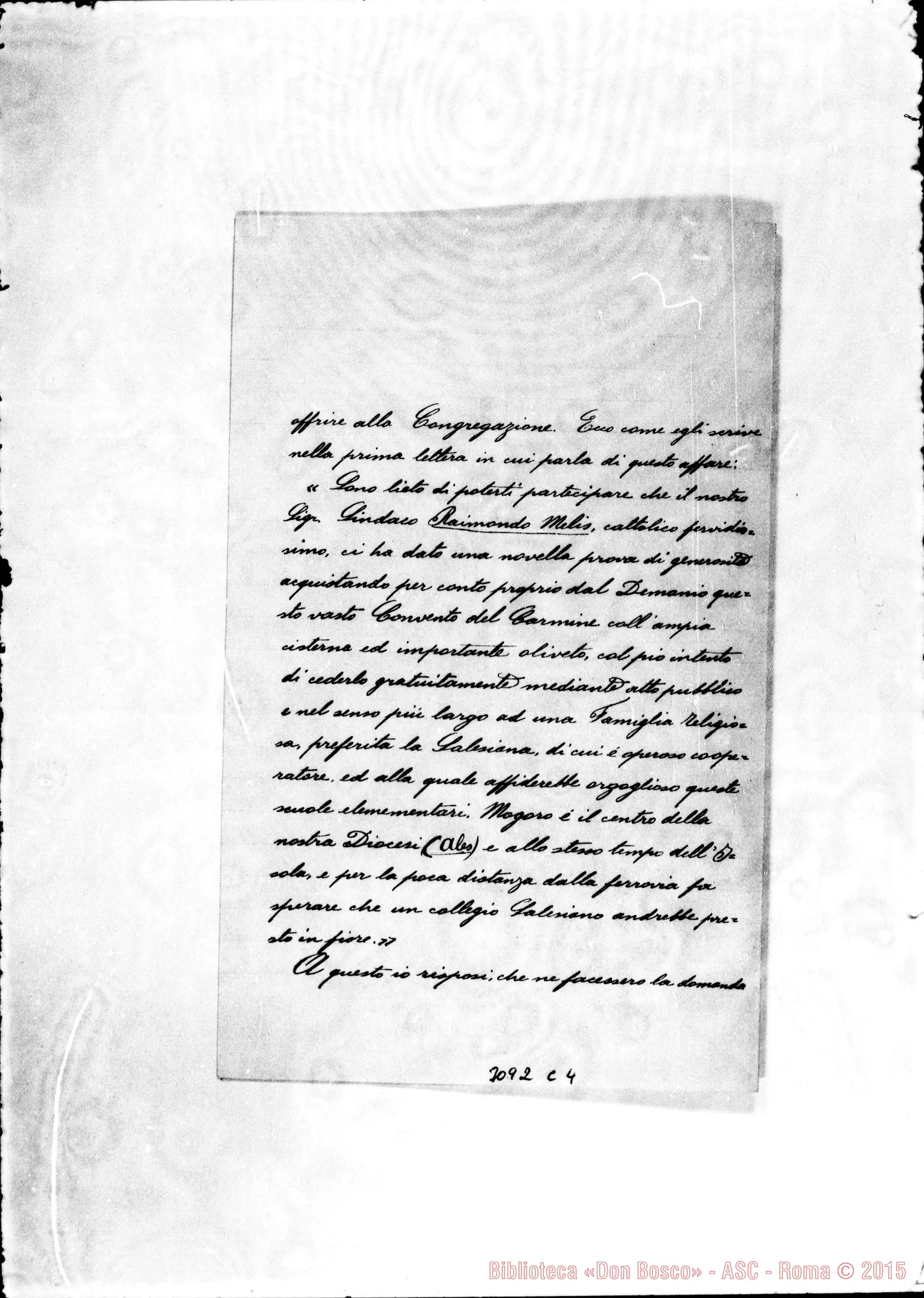 Fotogramma C 4 — Mogoro: Cabitza Raffaele Maria, ch. - D. Rua. Valsalice, 11-03-1897. Autogr. Rua