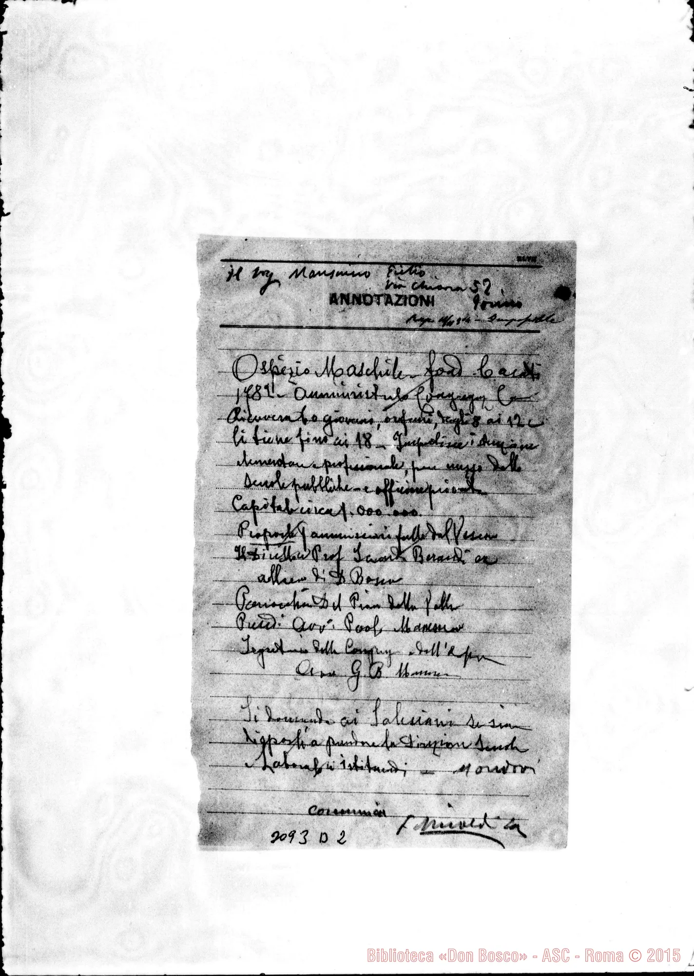 Fotogramma D 2 — Annotazioni. Autogr. Rinaldi