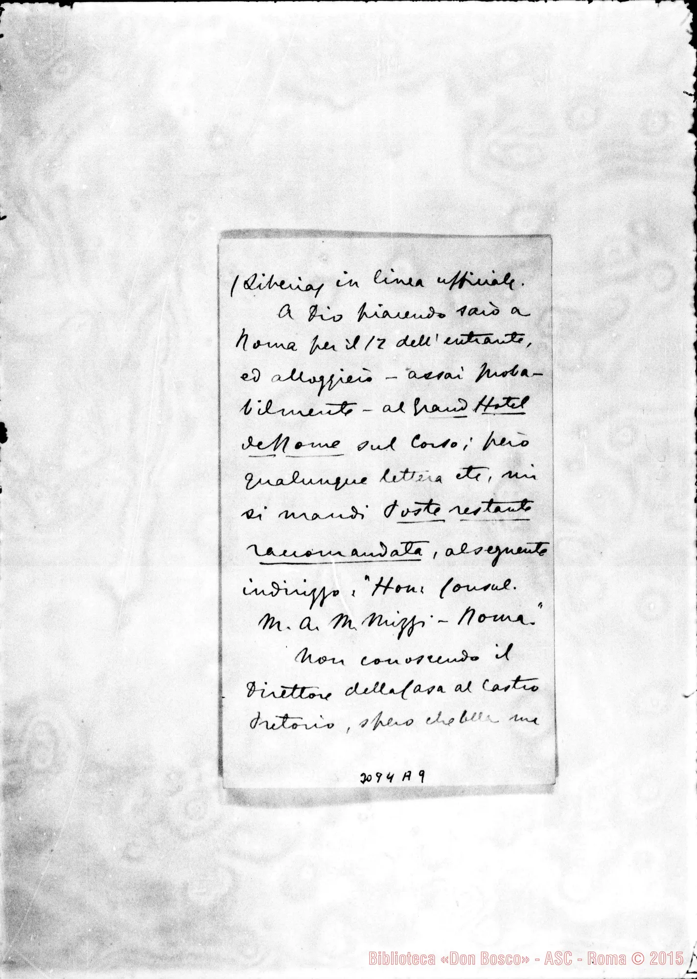 Fotogramma A 9 — Mizzi - D. Rua. Malta, 29-04-1892. Autogr. Rua