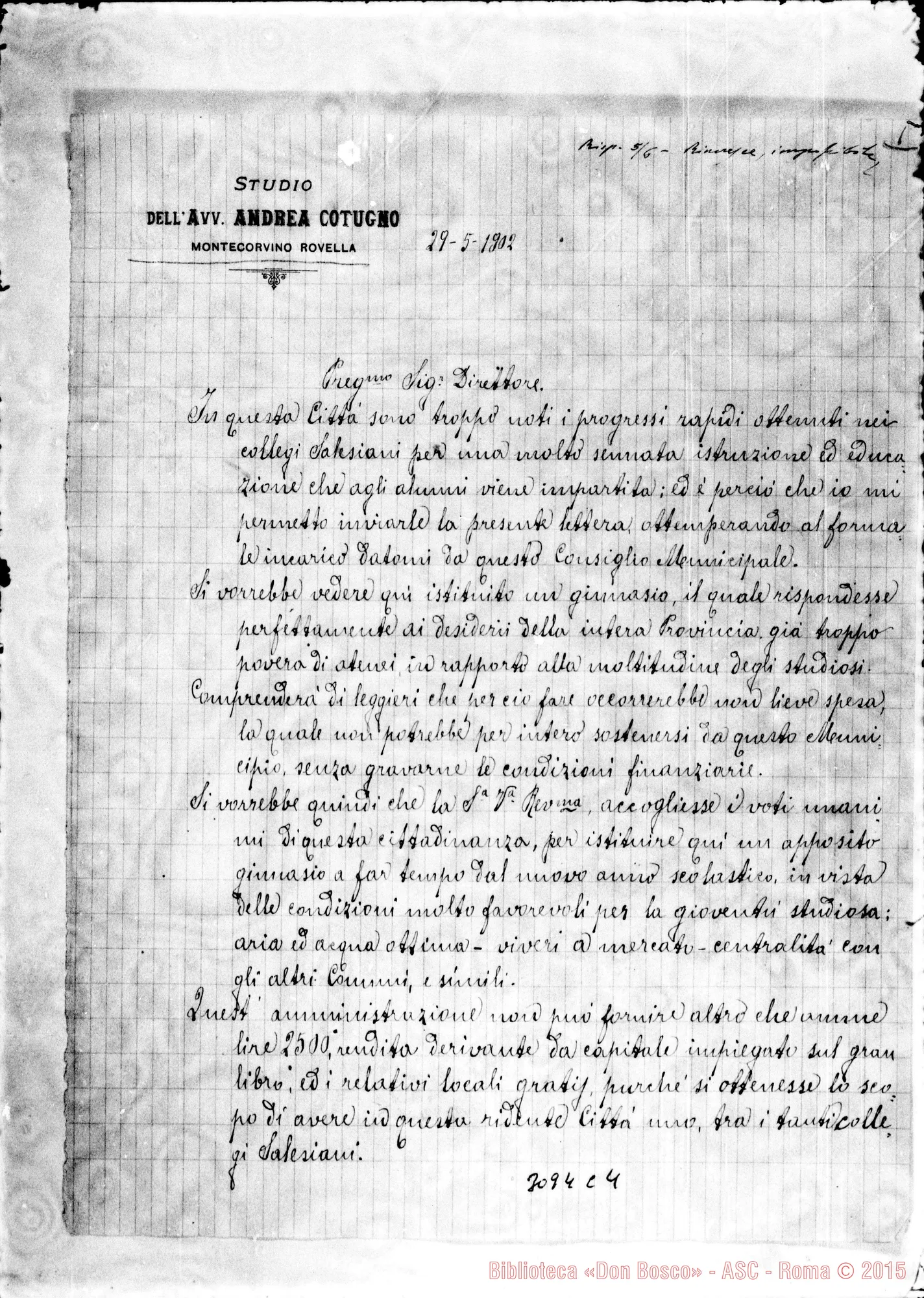 Fotogramma C 4 — Montecorvino: Avv. Andrea Cotugno - Direttore. Montecorvino, 25-05-1902