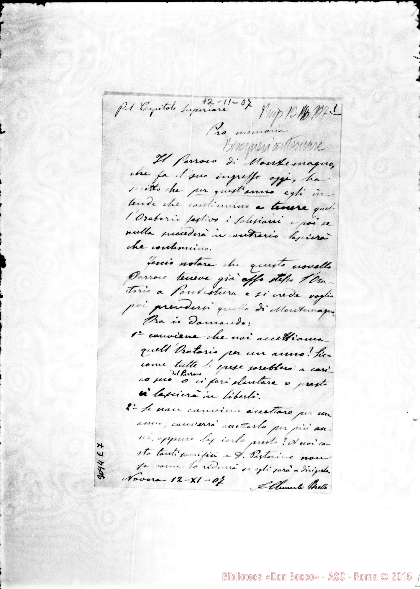 Fotogramma E 7 — Clemente Bretto, SDB: promemoria E lettera A D. Gusmano