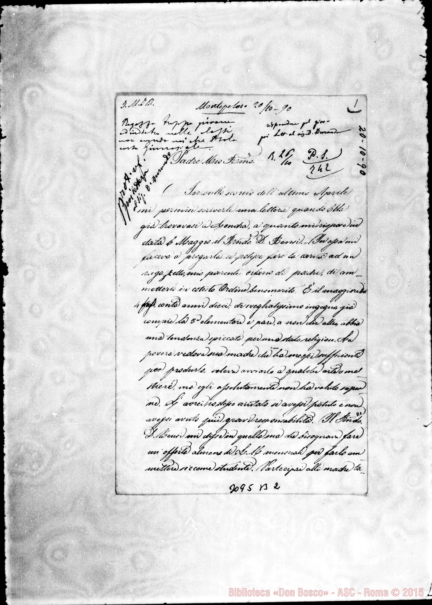 Fotogramma B 2 — Montepeloso: Sac. Michele Poiini - Rev.mo Padre. Montepeloso, 20-10-1890