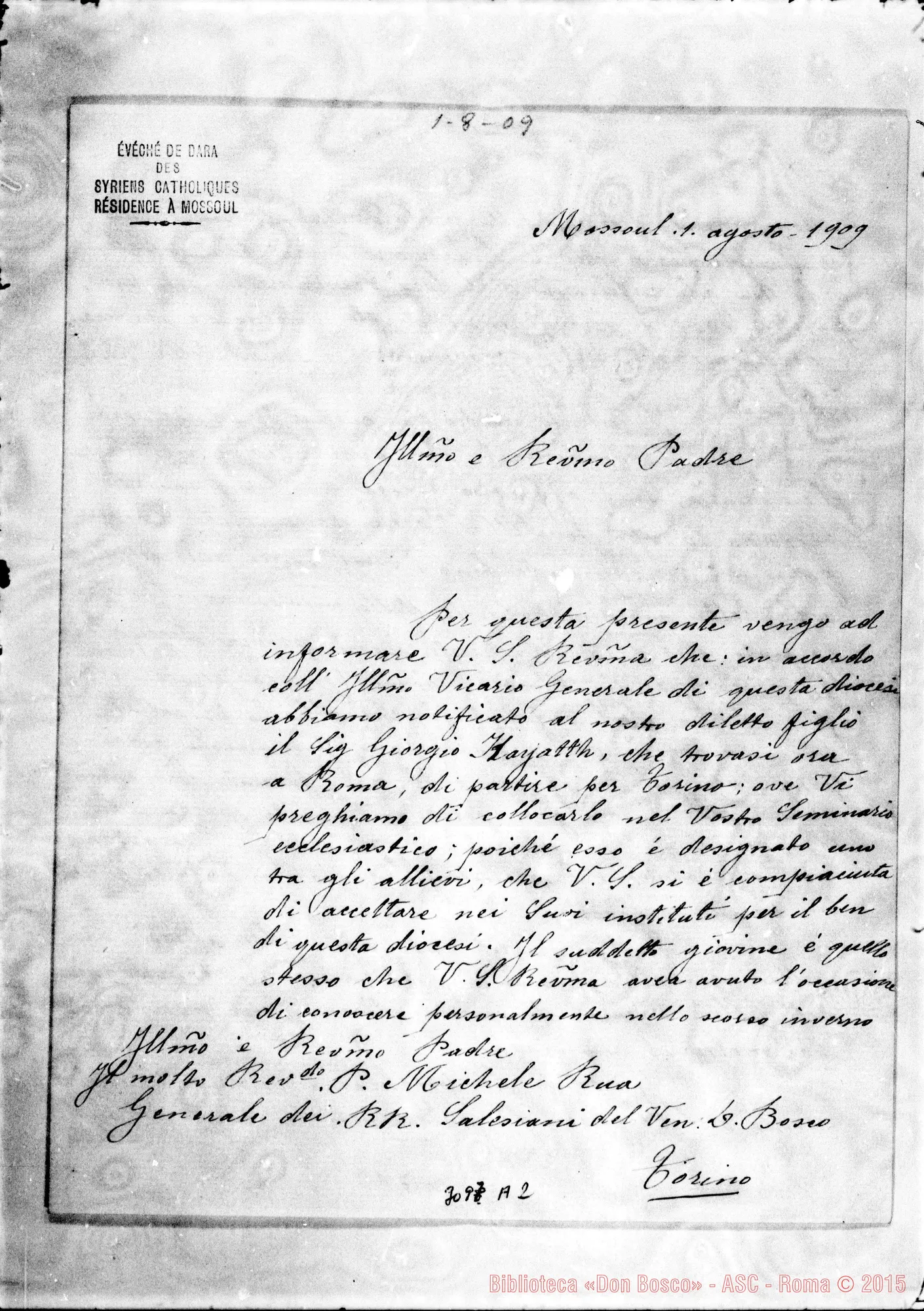 Fotogramma A 2 — Cirillo Paolo Daniel, vesc. - D. Rua. Mossoul, 1-08-1909