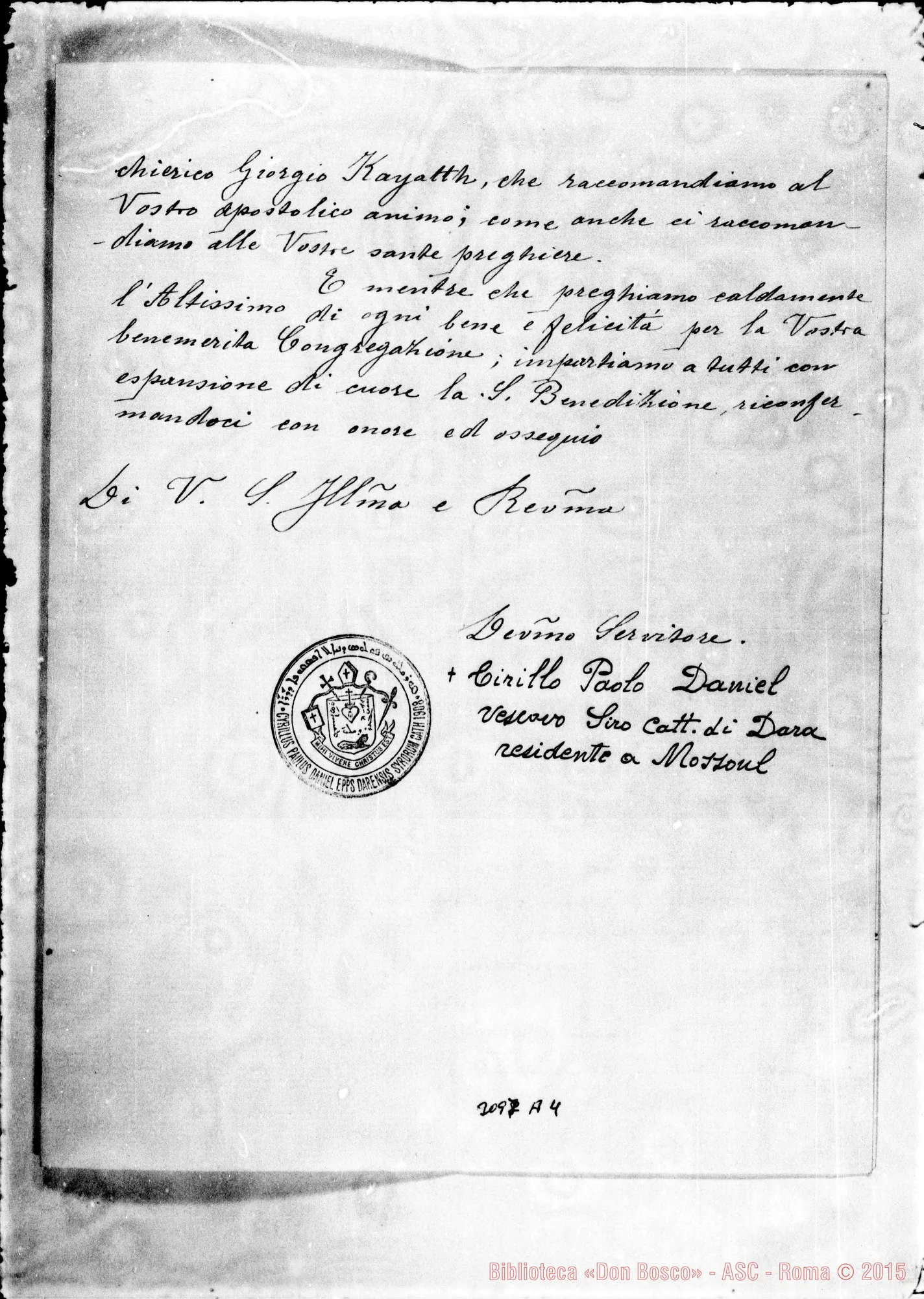 Fotogramma A 4 — Cirillo Paolo Daniel, vesc. - D. Rua. Mossoul, 1-08-1909