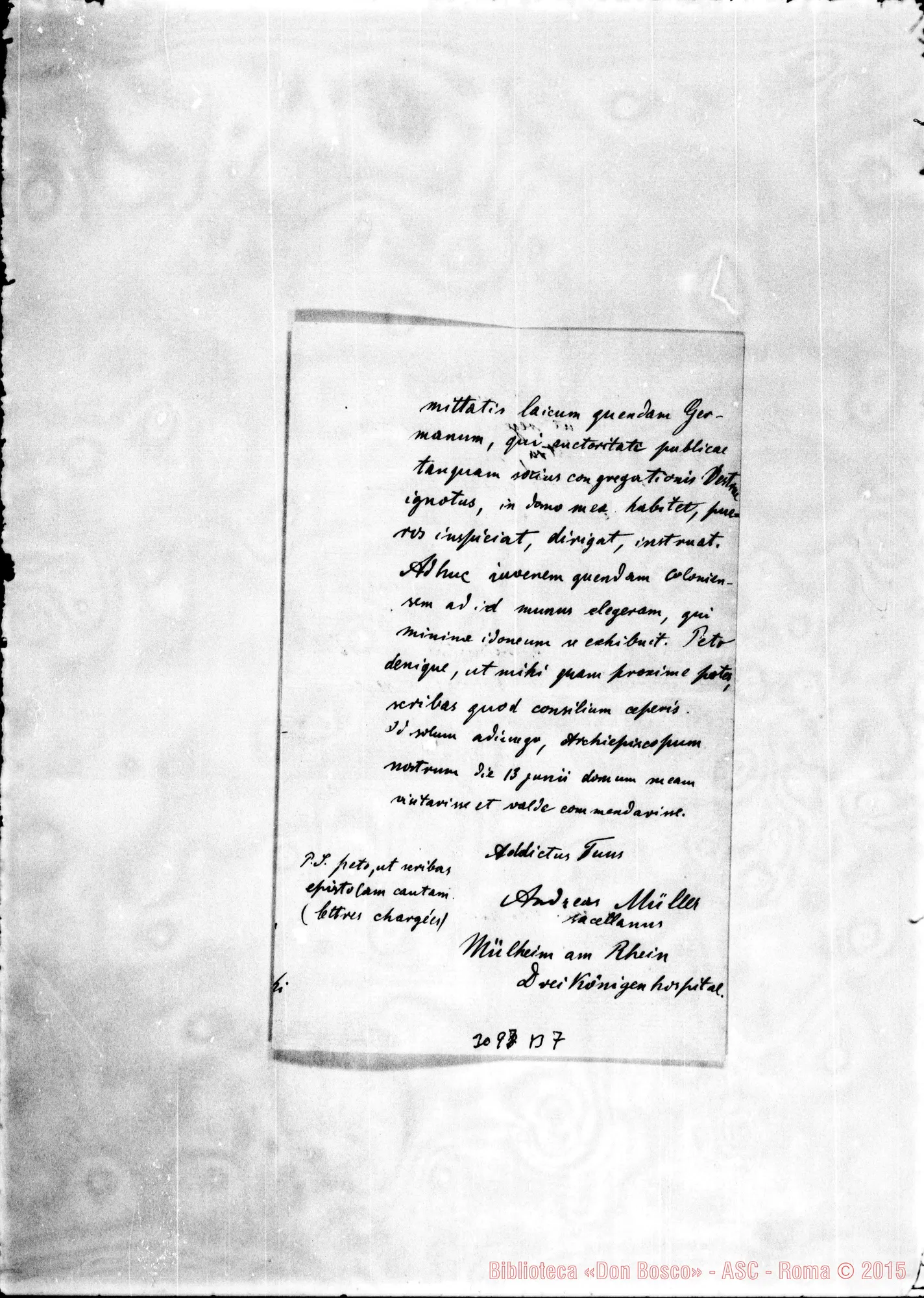 Fotogramma B 7 — Mulhenri: Andreas Müller, sac. - Reverende Domine. Mulhenri, 23-07-1889