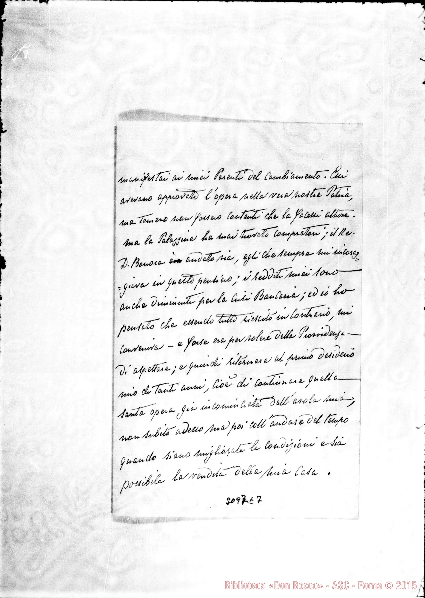 Fotogramma E 7 — Paolina Regis Solaro - Rev.do Signore. Torino, 17-10-1890. Autogr. Rua