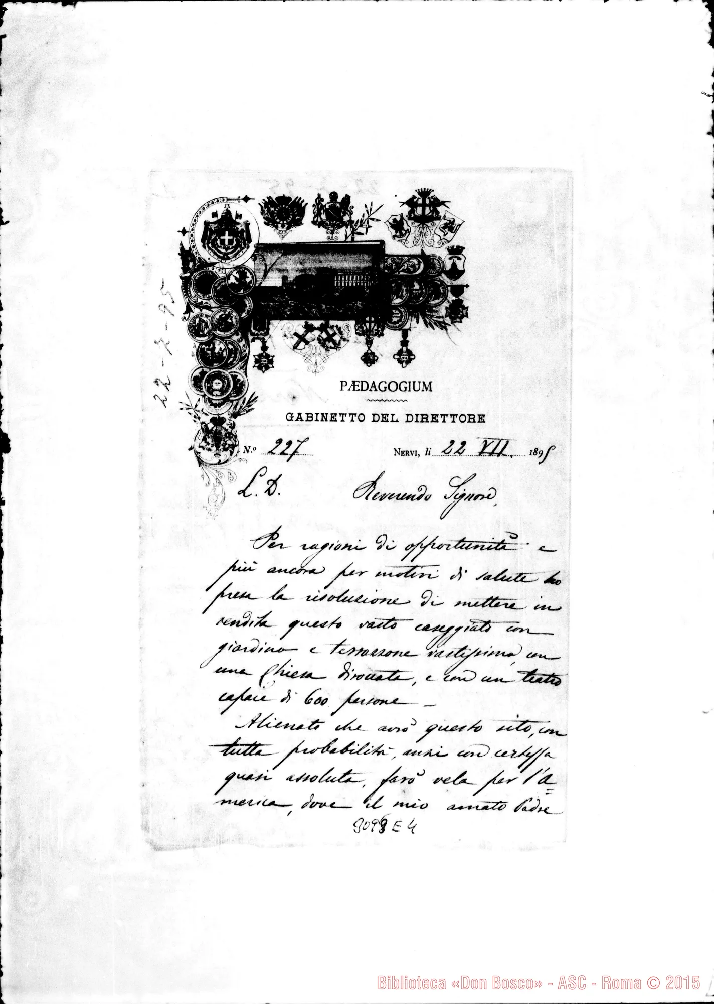 Fotogramma E 4 — Nervi: Prof. G.L.Oliveros - Rev.do Signore. Nervi, 22-07-1895