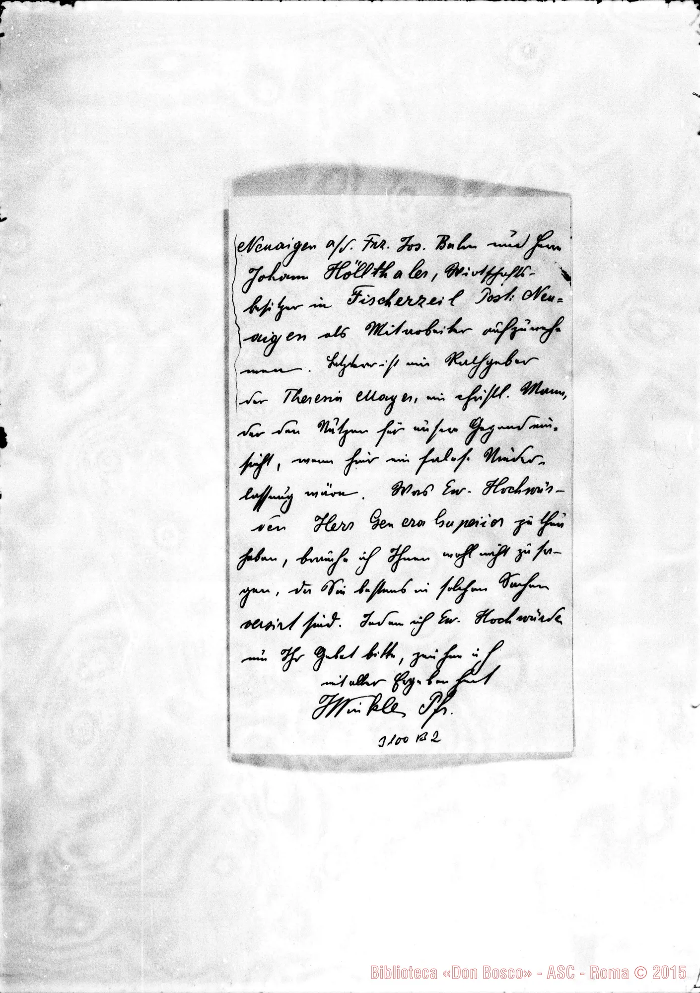 Fotogramma B 2 — Joseph Winkler, prof. - Signore, il 31-05-1900. Autogr. Rua.
