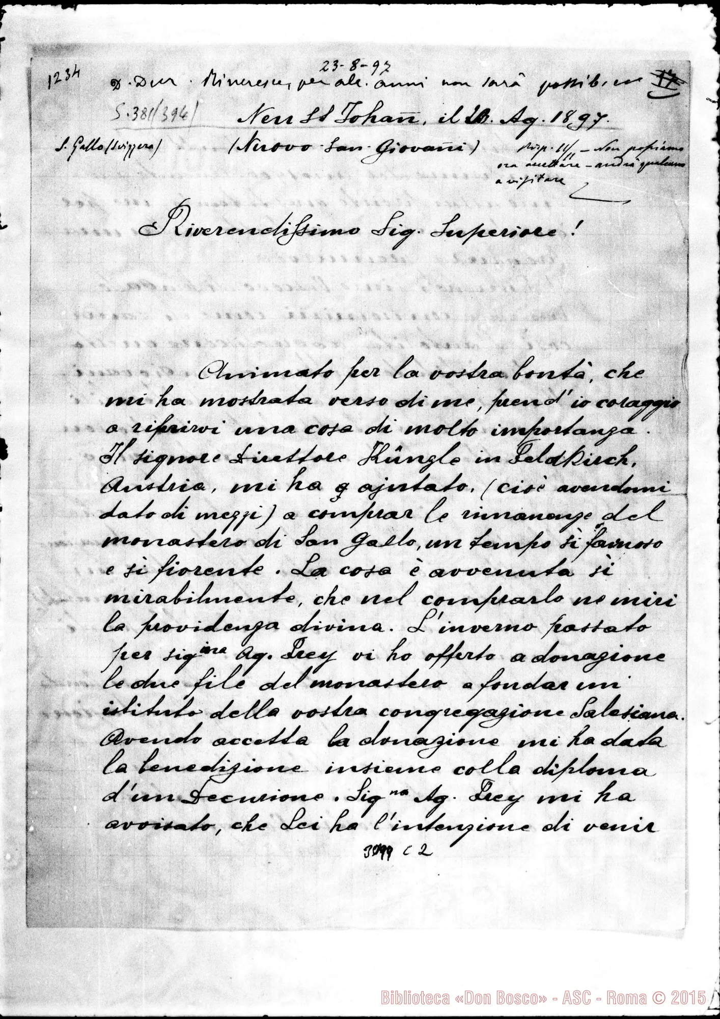 Fotogramma C 2 — New S. Johan: Luigi Sigenman, parRoco - D. Rua. New S. Johan, 1897. Autogr. Rua