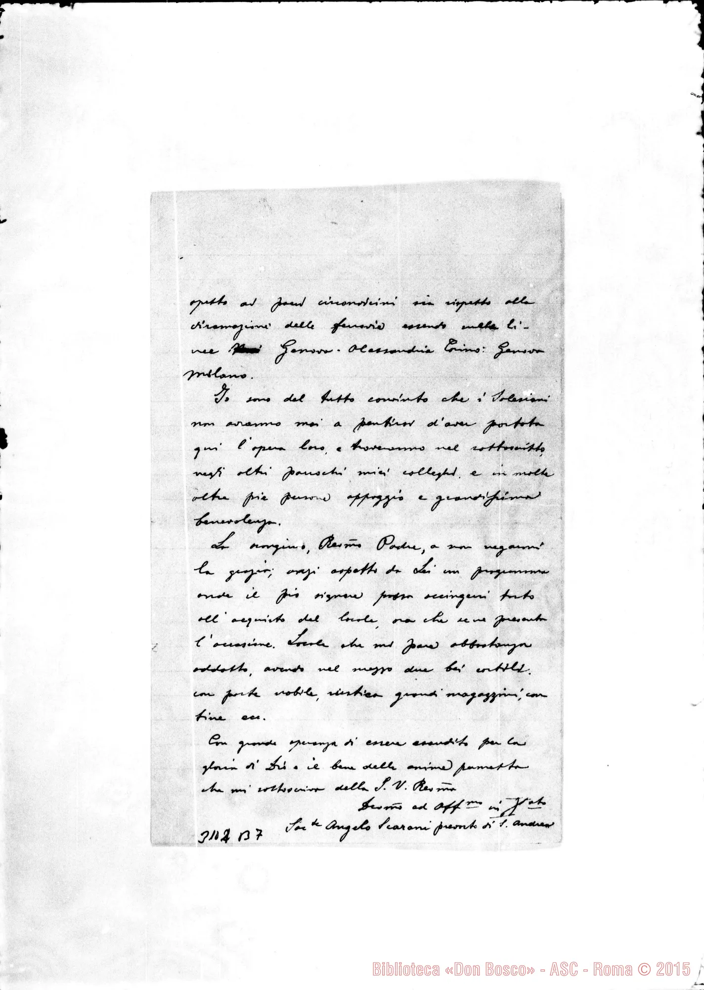Fotogramma B 7 — Sac. Angelo Scarani - Rev.mo Padre. Novi Ligure, 4-10-1899
