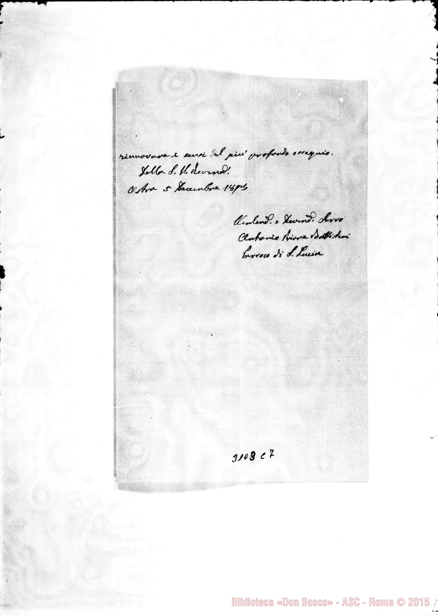 Fotogramma C 7 — D. Antonio Battistini - D. Rua. Ostra, 5-12-1893. Autogr. Rua