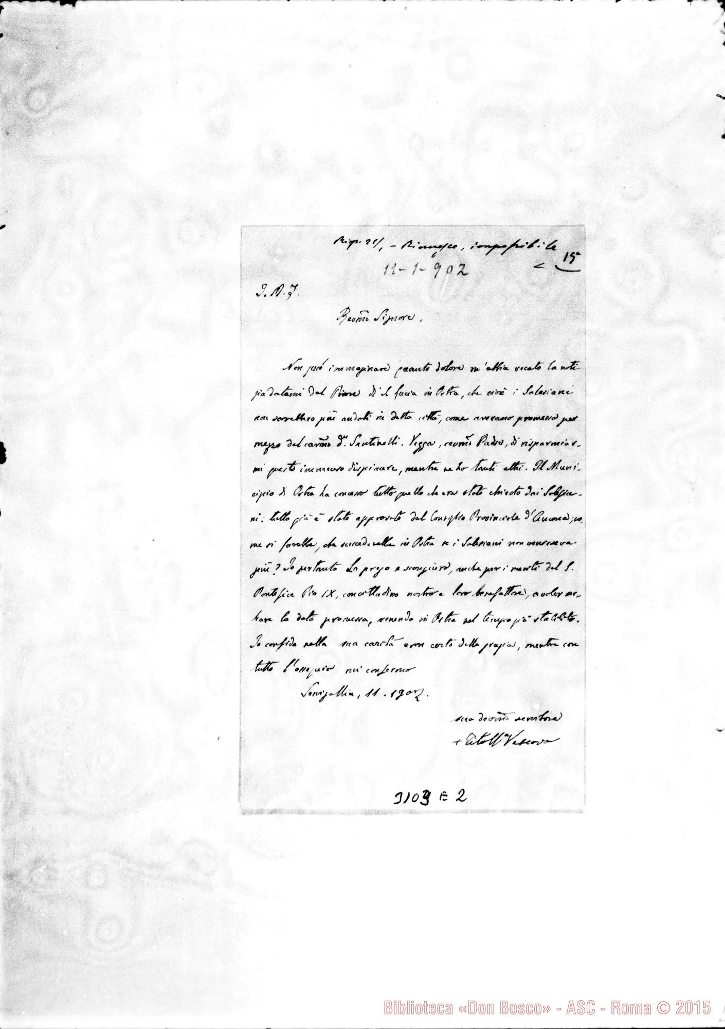 Fotogramma E 2 — Tito Maria Cucchi, vesc. di Senigallia - Rev.mo Sig. Senigallia, 1902
