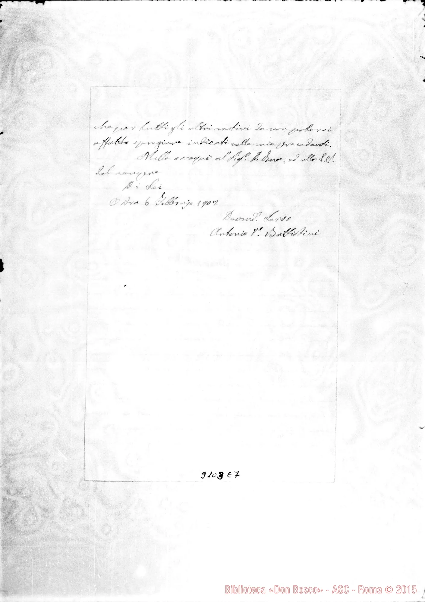 Fotogramma E 7 — D. Antonio Battistini - Rev.mo Signore. Ostra, 6-02-1902
