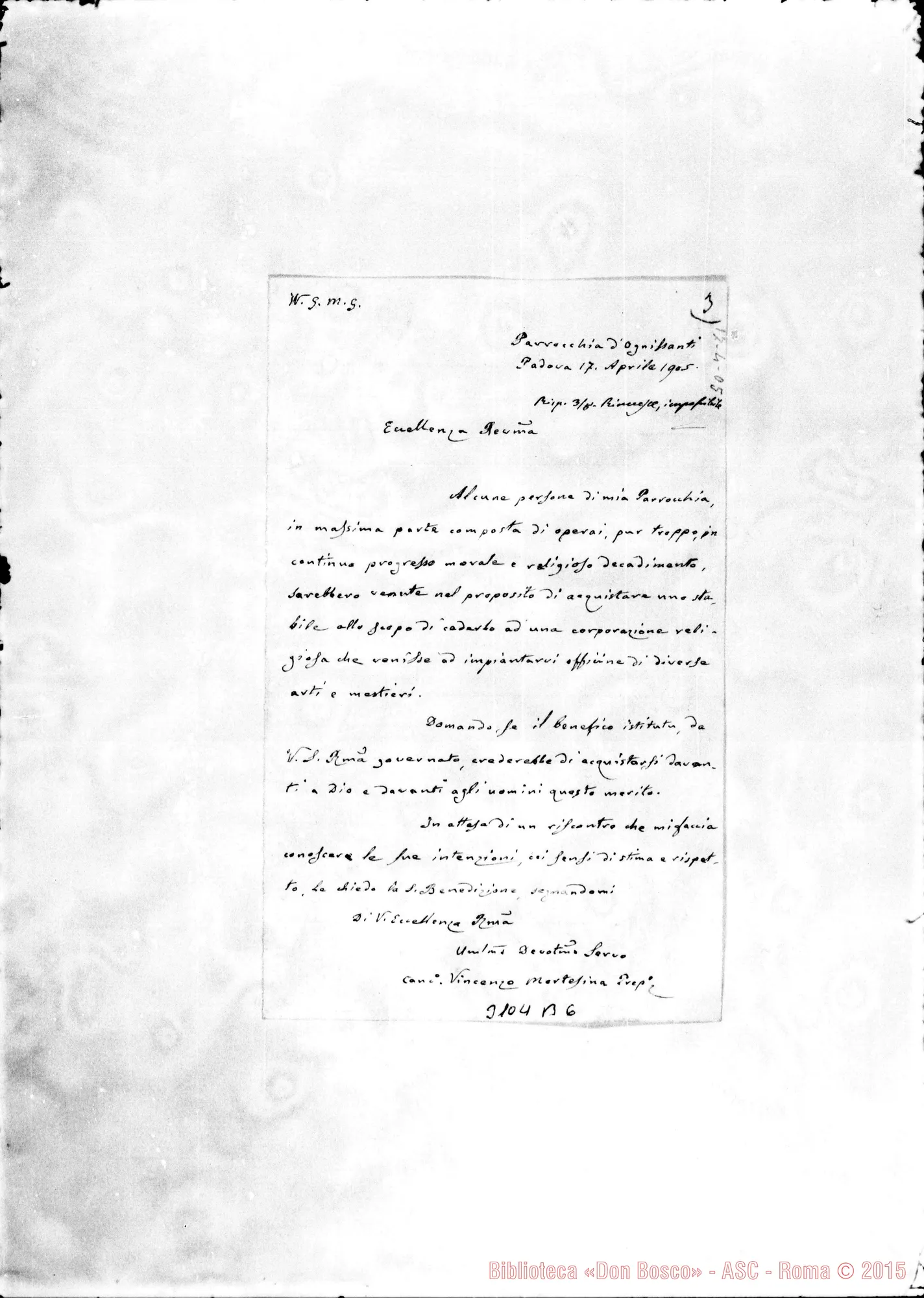 Fotogramma B 6 — Can. Vincenzo Mortesina - Eccellenza. Padova, 17-04-1905