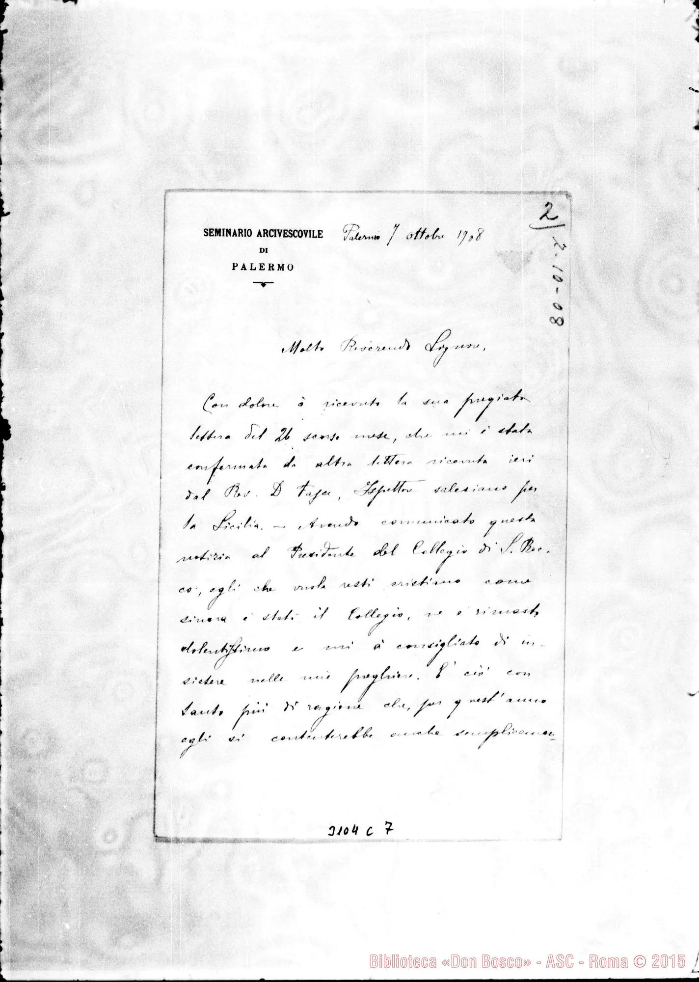 Fotogramma C 7 — Can. Gioachino Bibbia - Rev.do Signore. Palermo, 7-10-1908