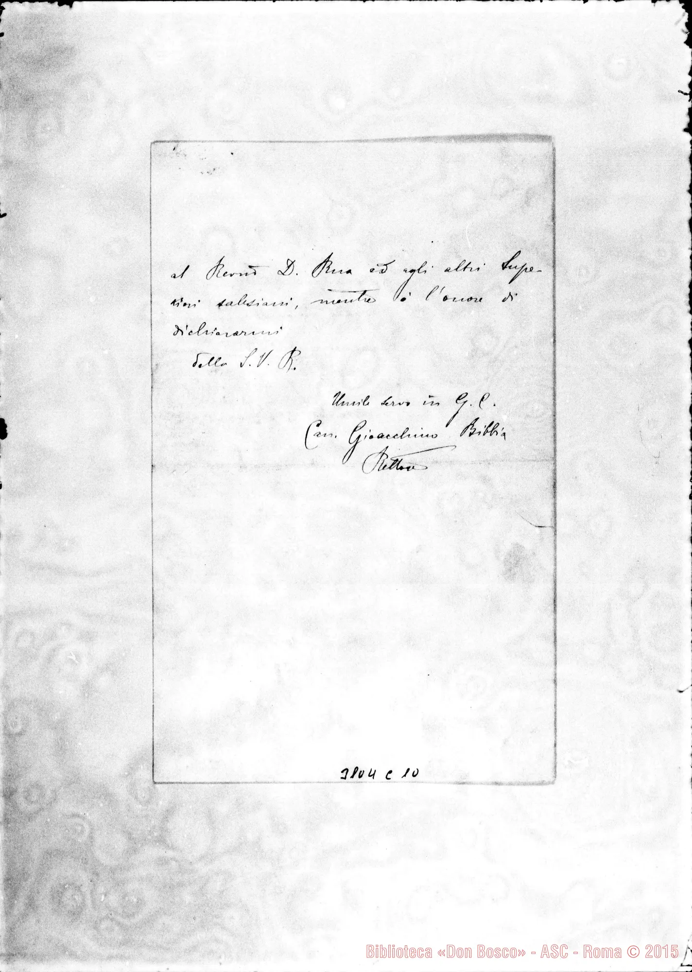 Fotogramma C 10 — Can. Gioachino Bibbia - Rev.do Signore. Palermo, 7-10-1908