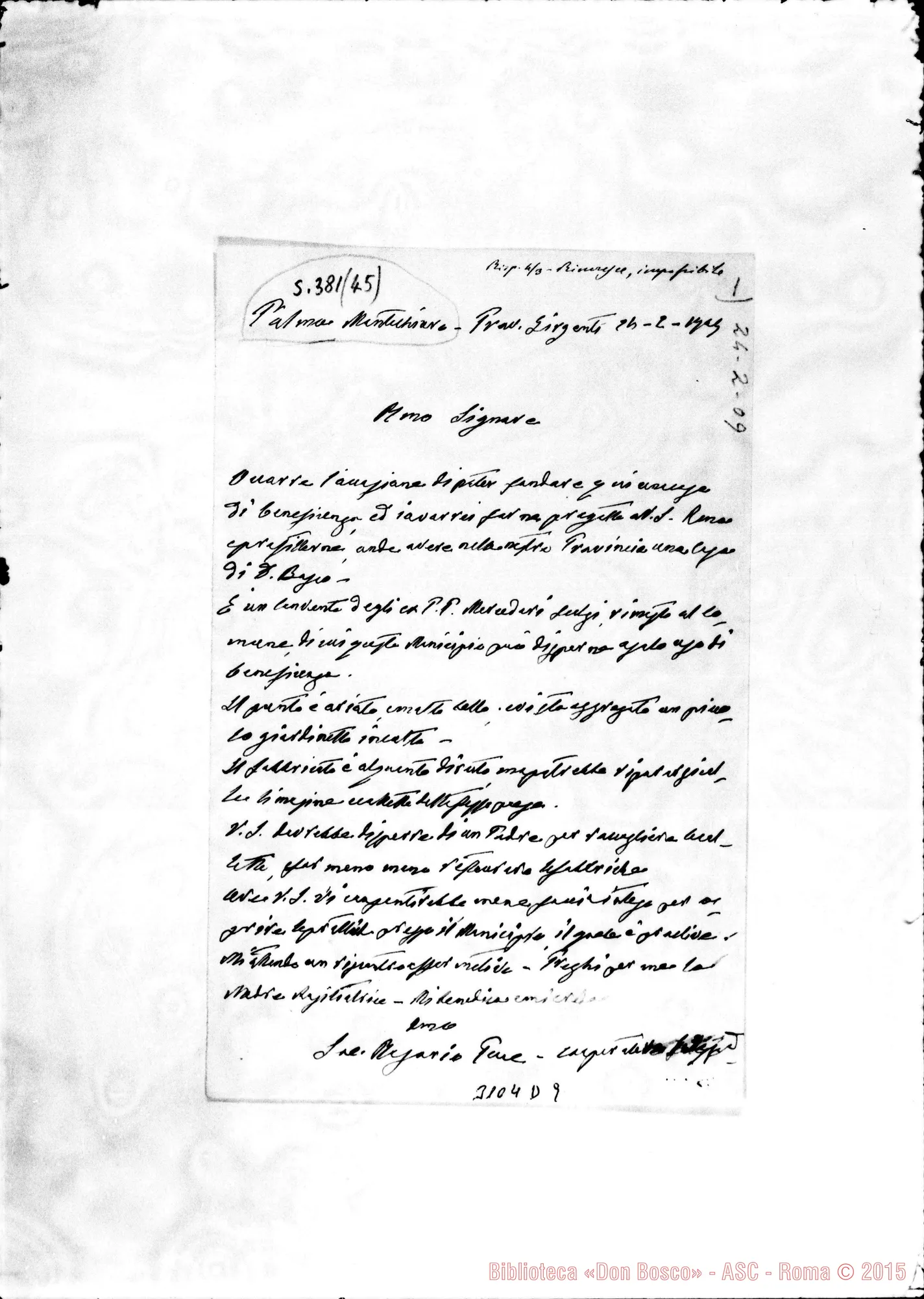 Fotogramma D 9 — Palma Montechiaro: Sac. R.G. - Rev.do Signore, il 24-02-1909