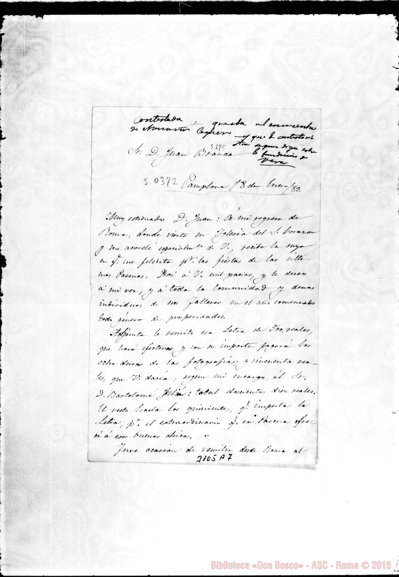 Fotogramma A 7 — Antonio Ruiz Cabal, vesc. - D. Juan Branda. Pamplona, 18-01-1889