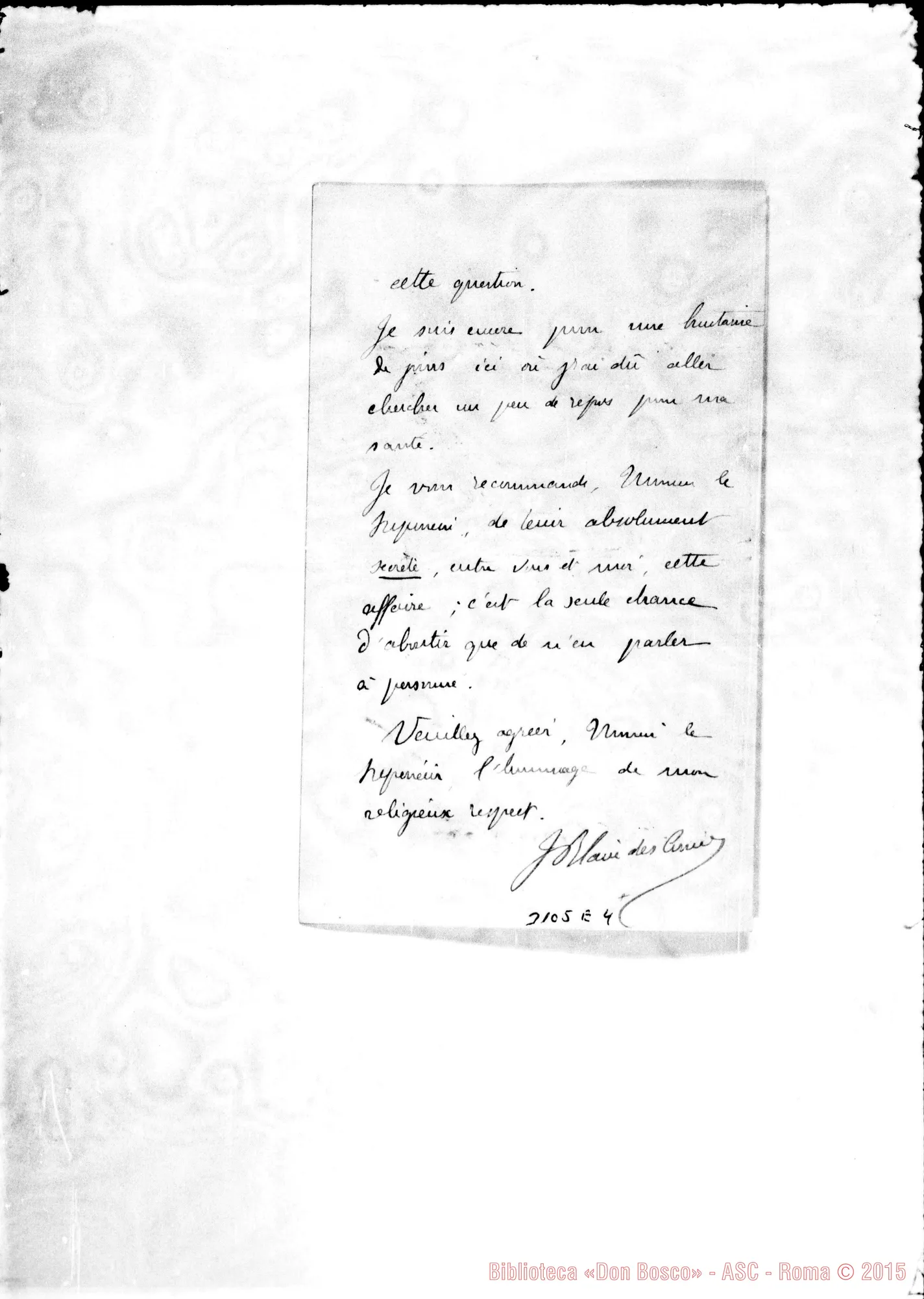 Fotogramma E 4 — L’Abbé Blain des Cormiers - Supérieur. Hyeres, 9-02-1901