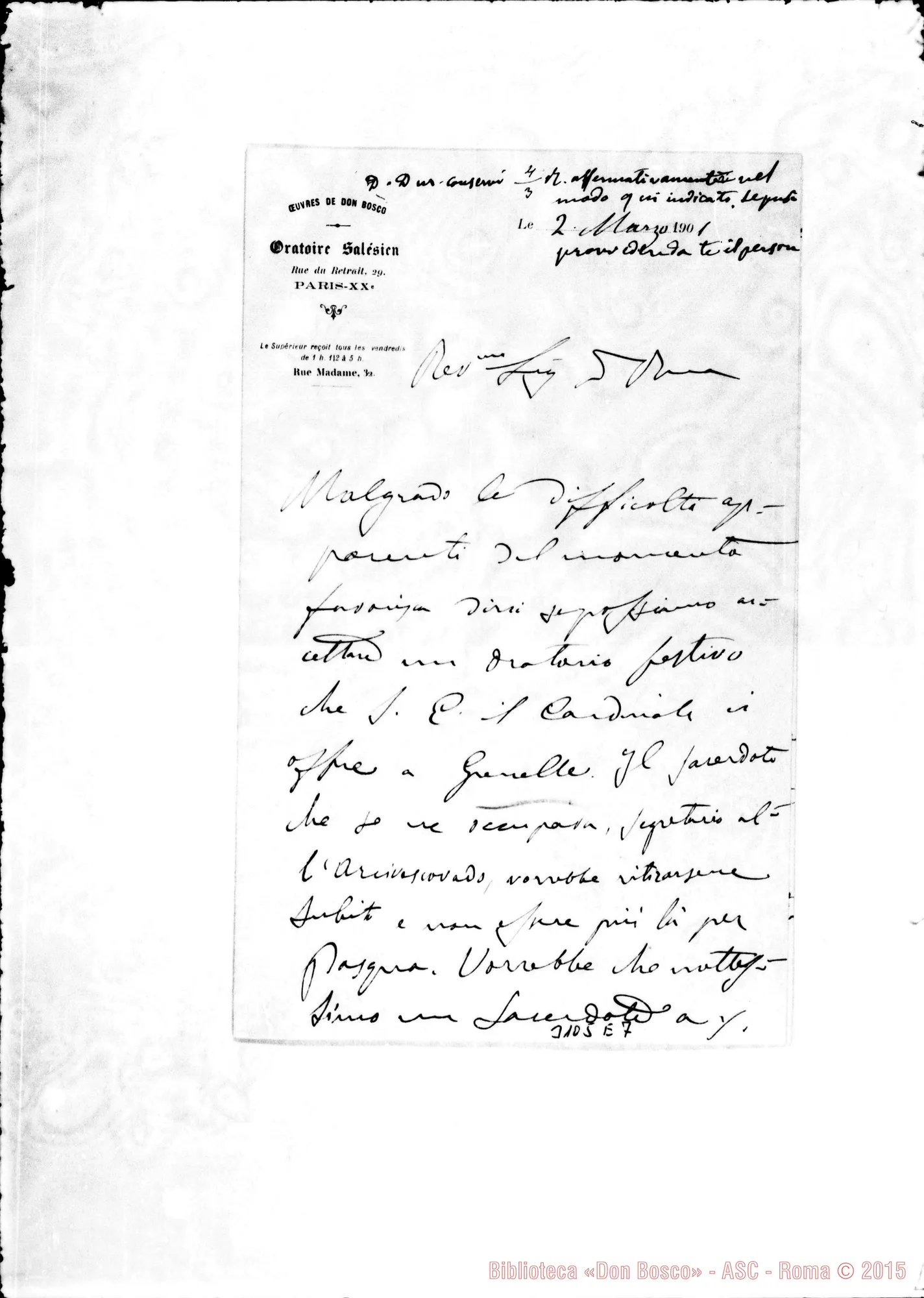 Fotogramma E 7 — D. Bologna - D. Rua. Paris, 2-03-1901. Autogr. Rua
