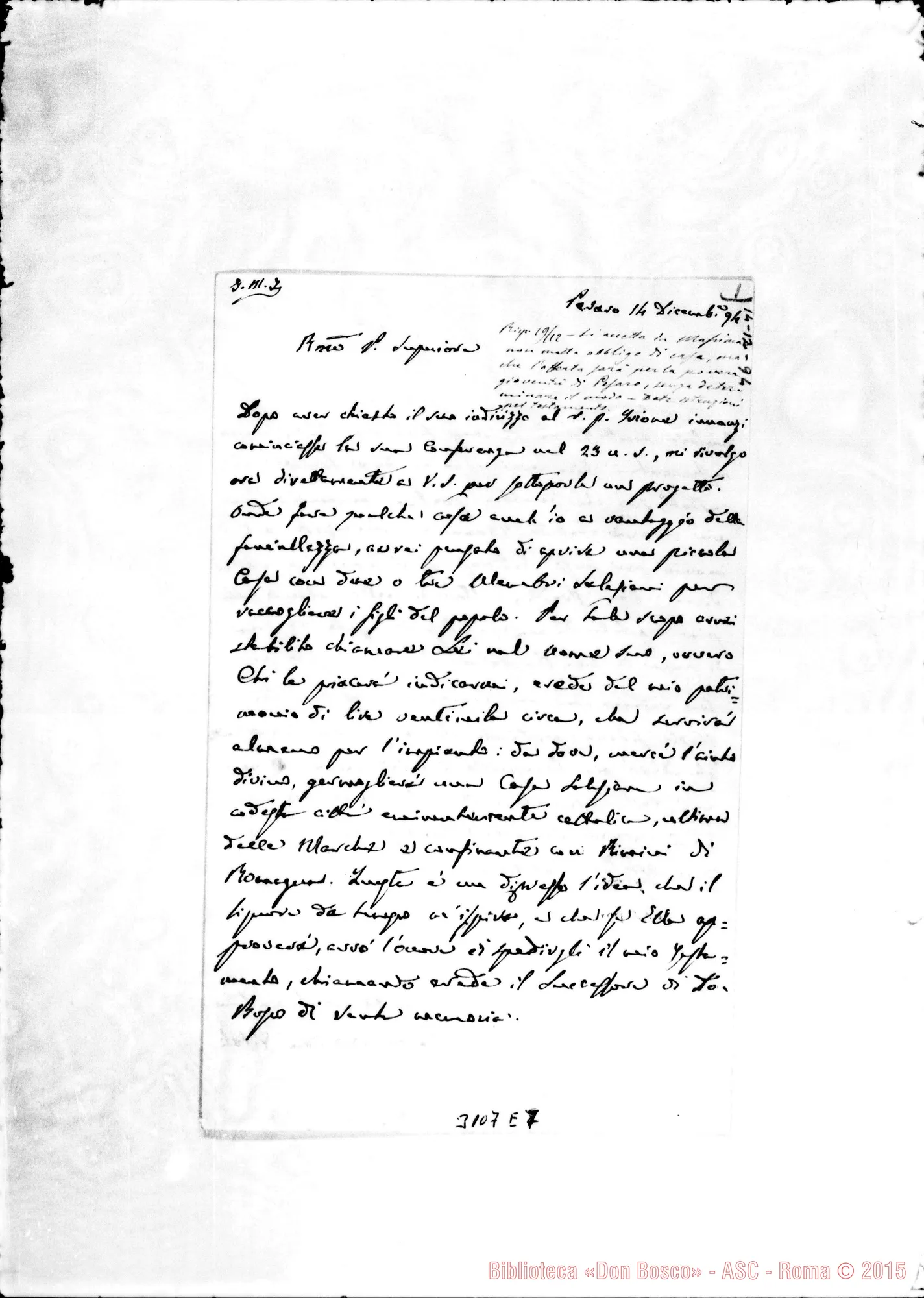 Fotogramma E 7 — Pesaro: Domenico Can. Vitali - Rev.mo Signore. Pesaro, 14-12-1894