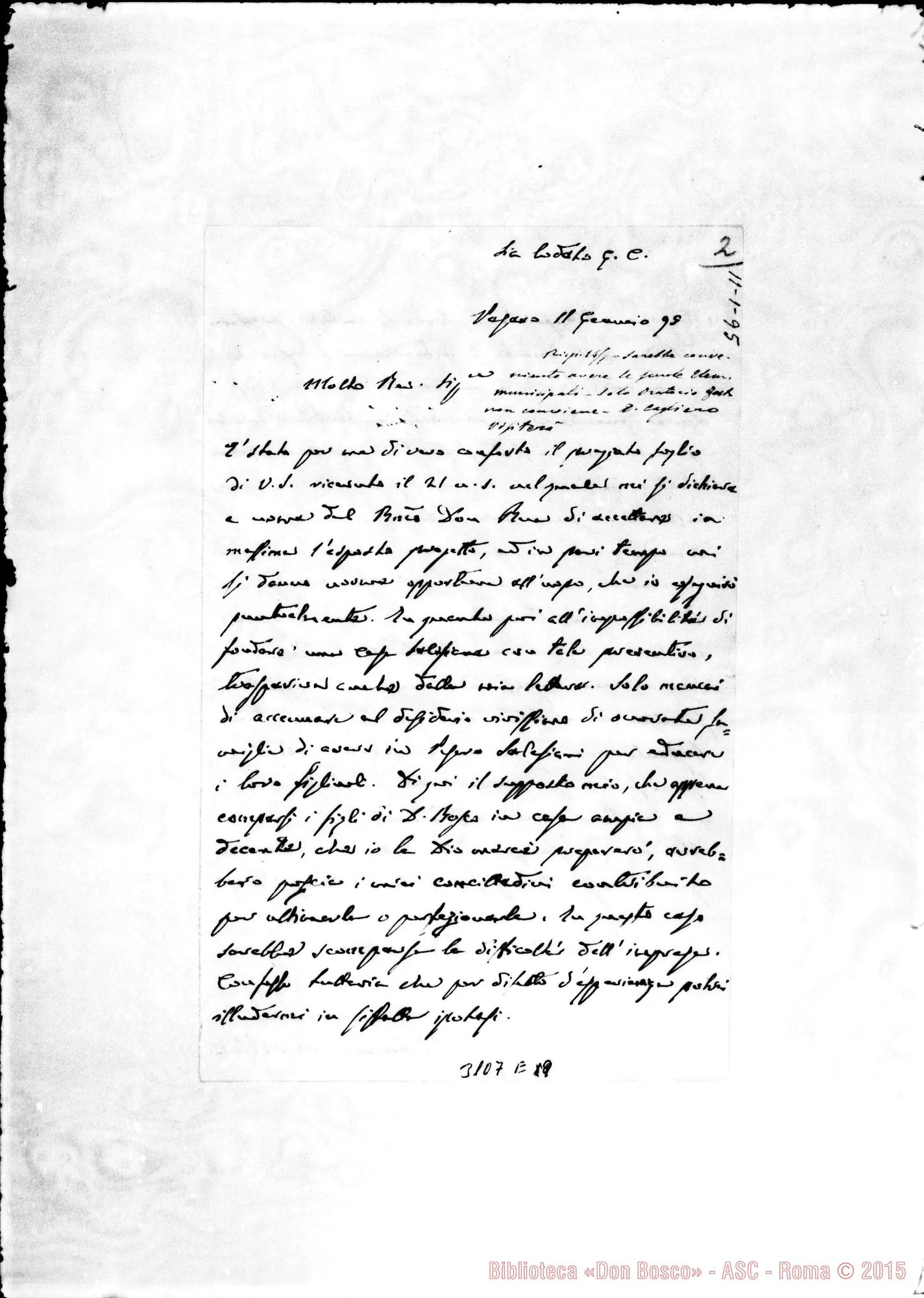 Fotogramma E 9 — Domenico Can. Vitali - Rev.do Signore. Pesaro, 11-01-1895