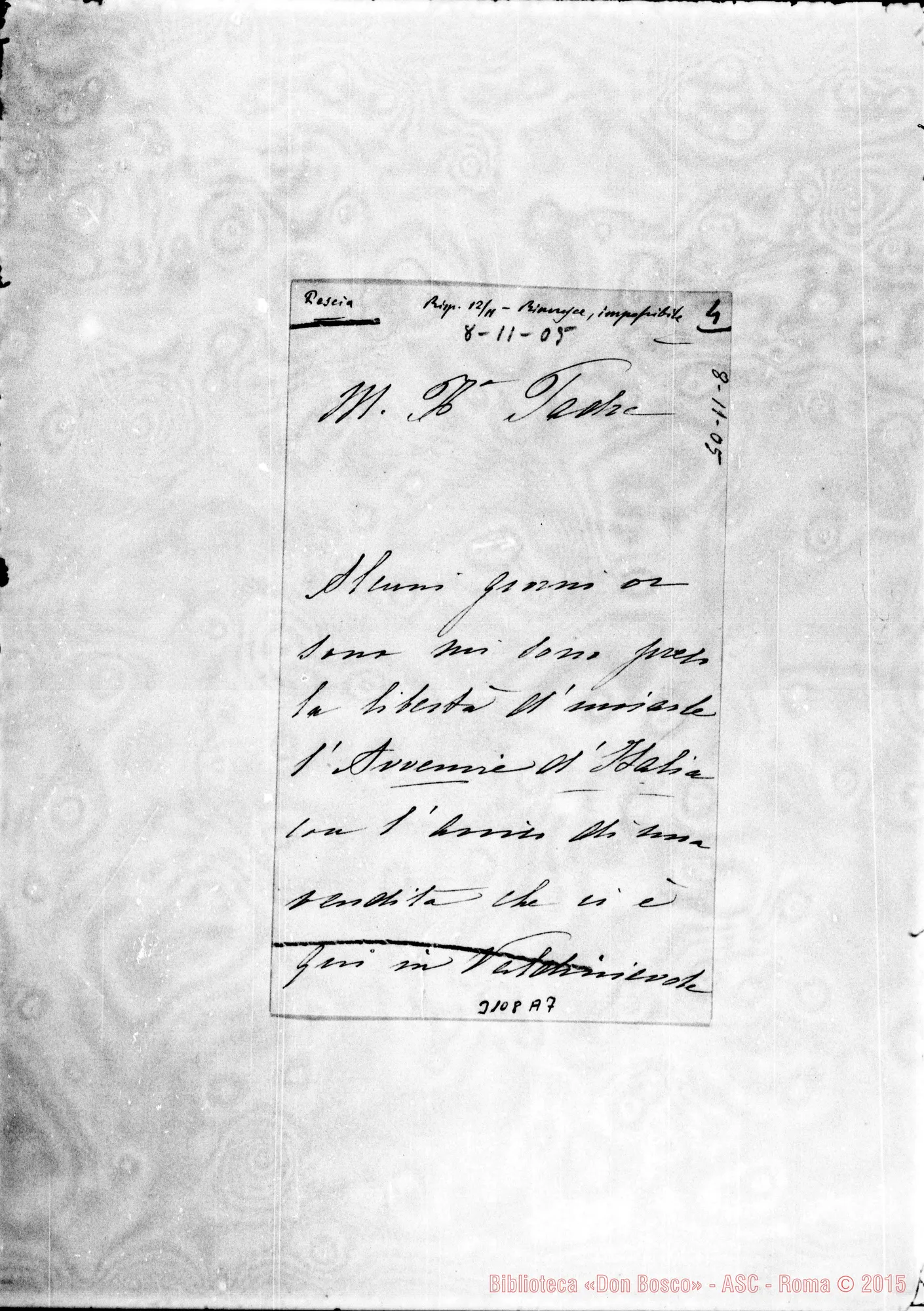 Fotogramma A 7 — Cav. Luigi Pacini - Rev.do Padre. Pescia, 8-11-1905
