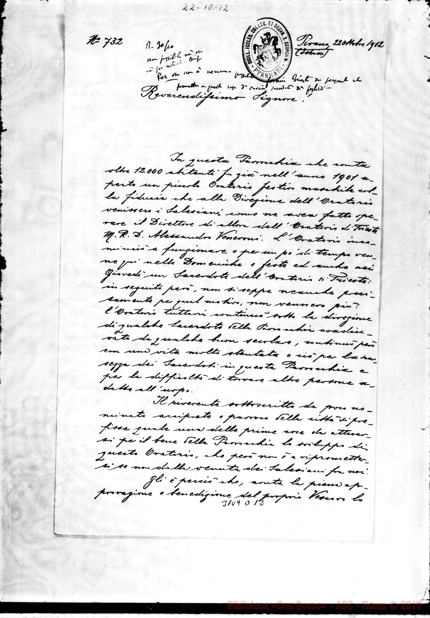 Fotogramma D 12 — Pietro Spadaro - Rev.mo Signore. Pirano, 22-10-1912.