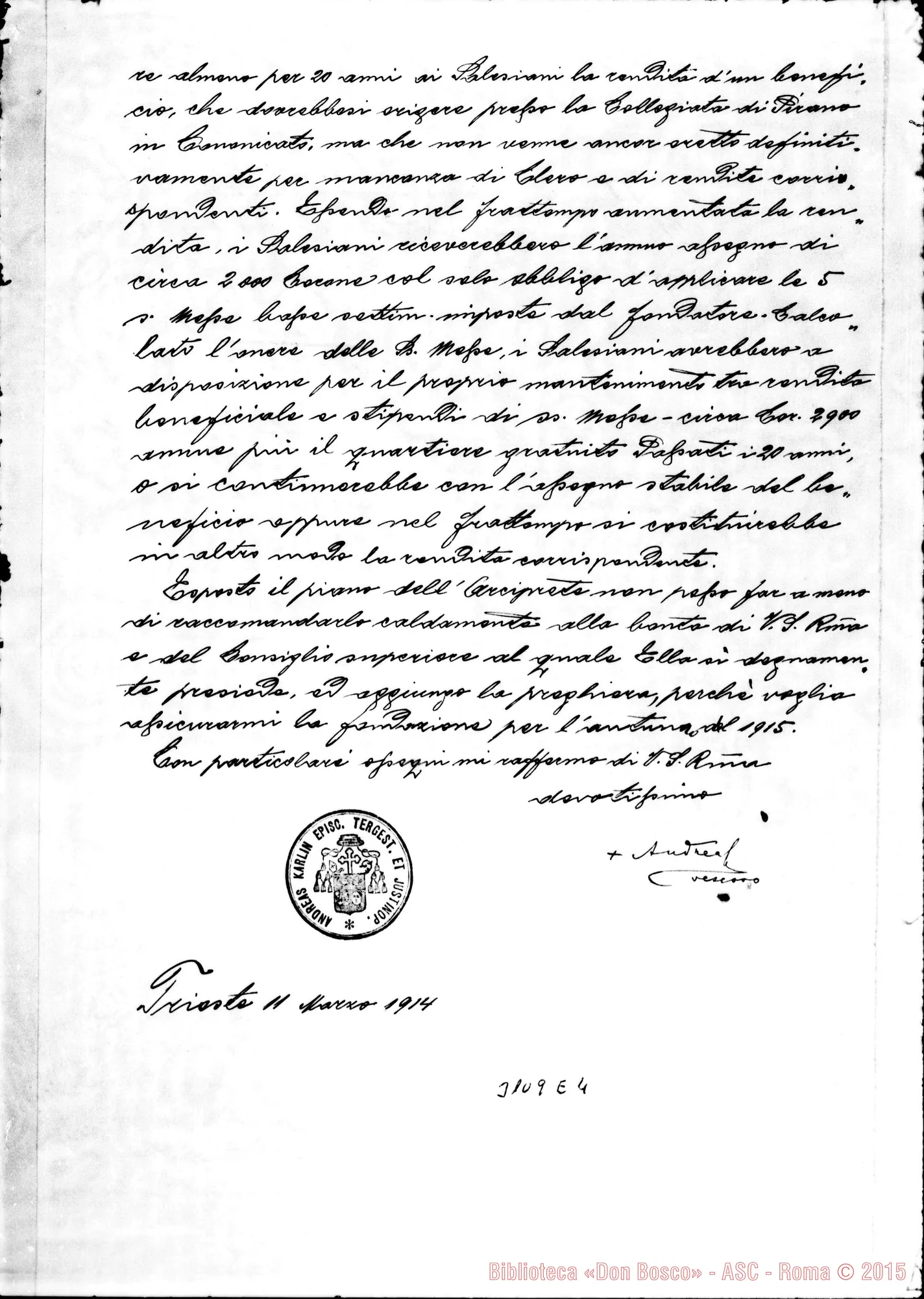 Fotogramma E 4 — Andrea, vesc. di Trieste - D. Albera. Trieste, 11-03-1914