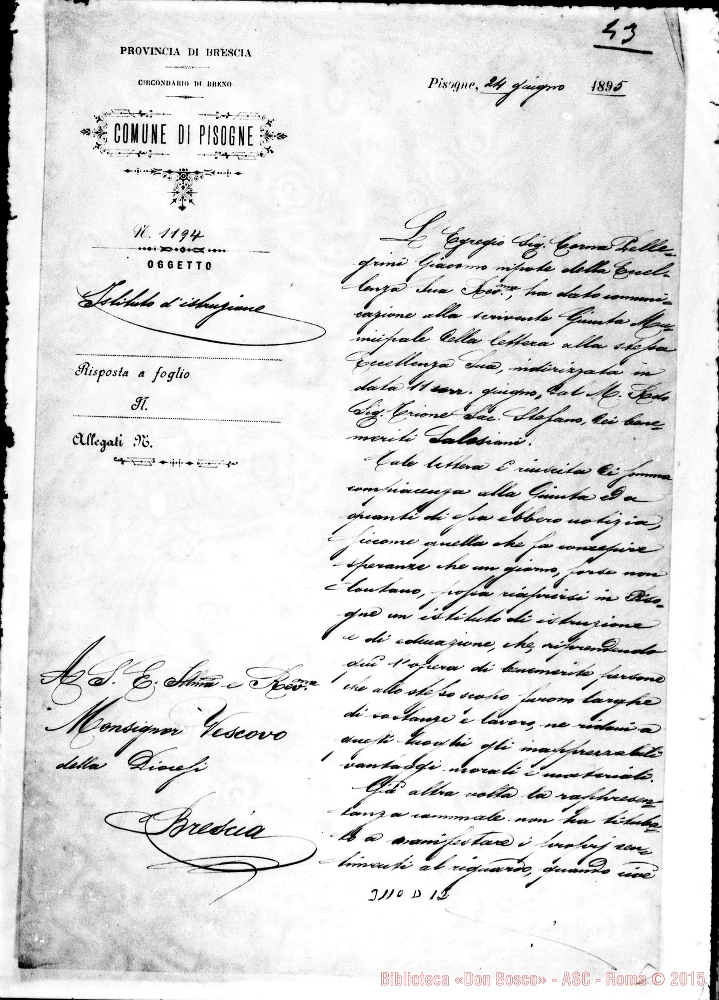 Fotogramma D 12 — Comune di Pisogne - Vesc. di Brescia. Pisogne, 24-06-1895