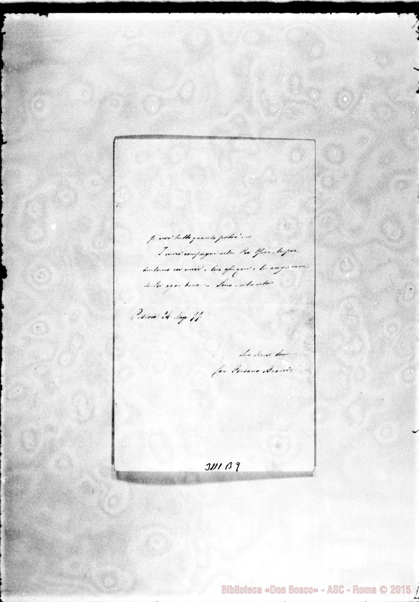 Fotogramma B 9 — Can. Gaetano Beani - D. Febraro. Pistoia, 3-05-1899