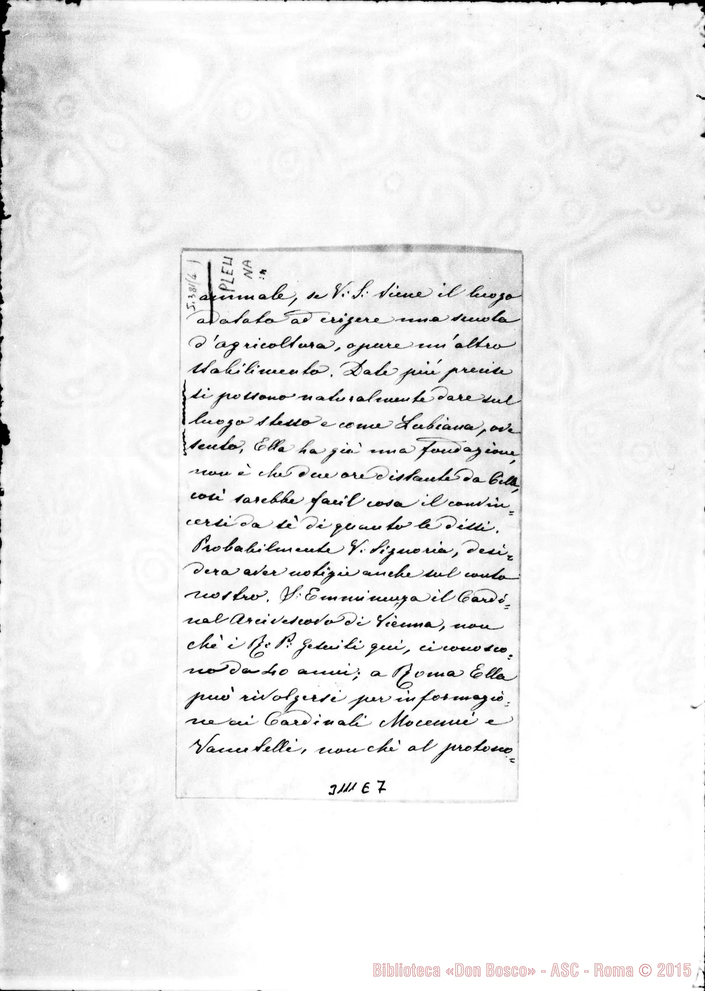 Fotogramma E 7 — Pleuna: Marchesa Hersile de Beck - Révérend Pére. Vienna, 22-01-1899. Autogr. Rua