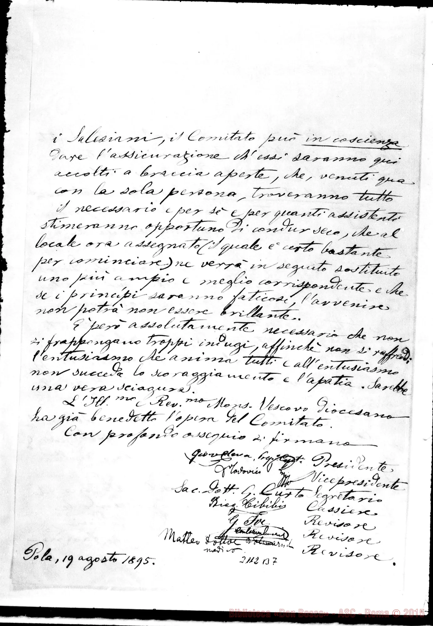 Fotogramma B 7 — Sac. Dott. G. Curto - D. Rua. Pola, 19-08-1895. Autogr. Rua in busta