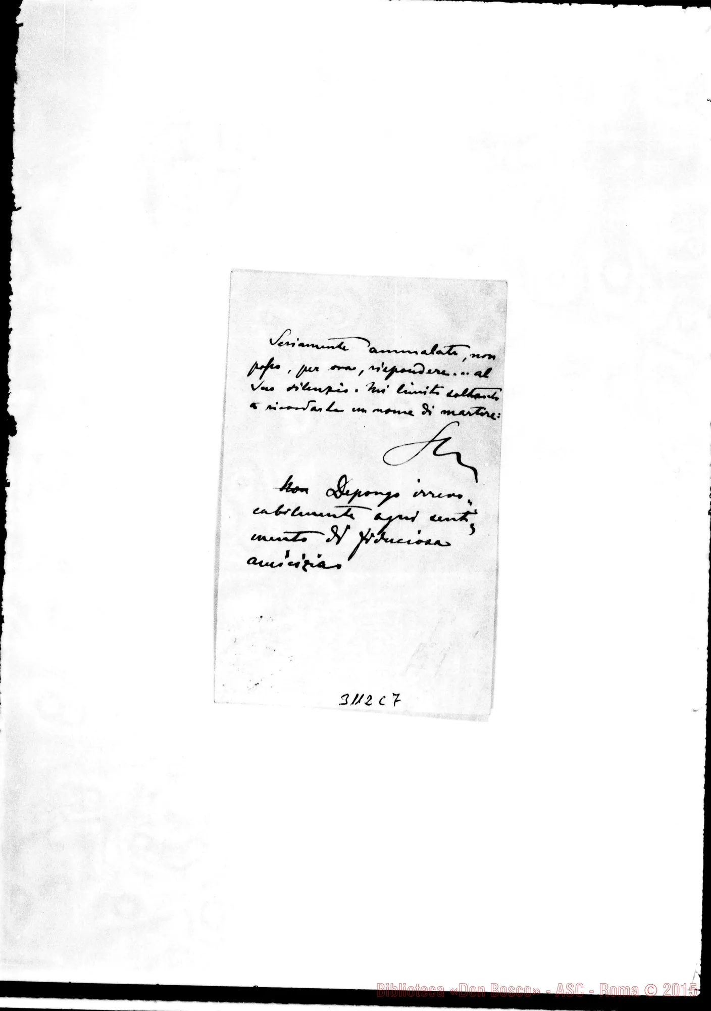 Fotogramma C 7 — Cartolina postale A D. Rua. Autogr. Rua, il 14-01-1896
