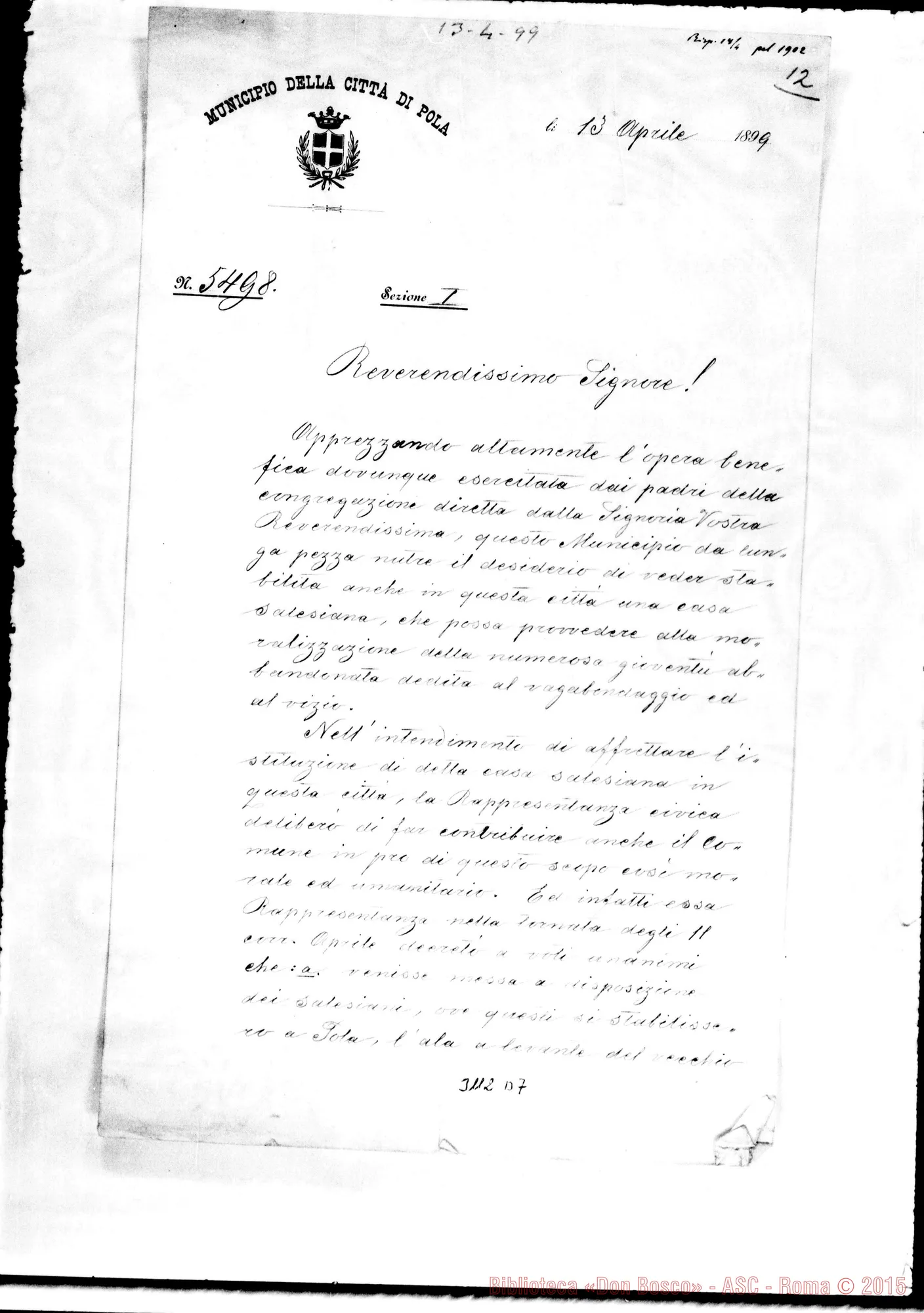 Fotogramma D 7 — Municipio di Pola - D. Rua. Pola, 13-04-1899