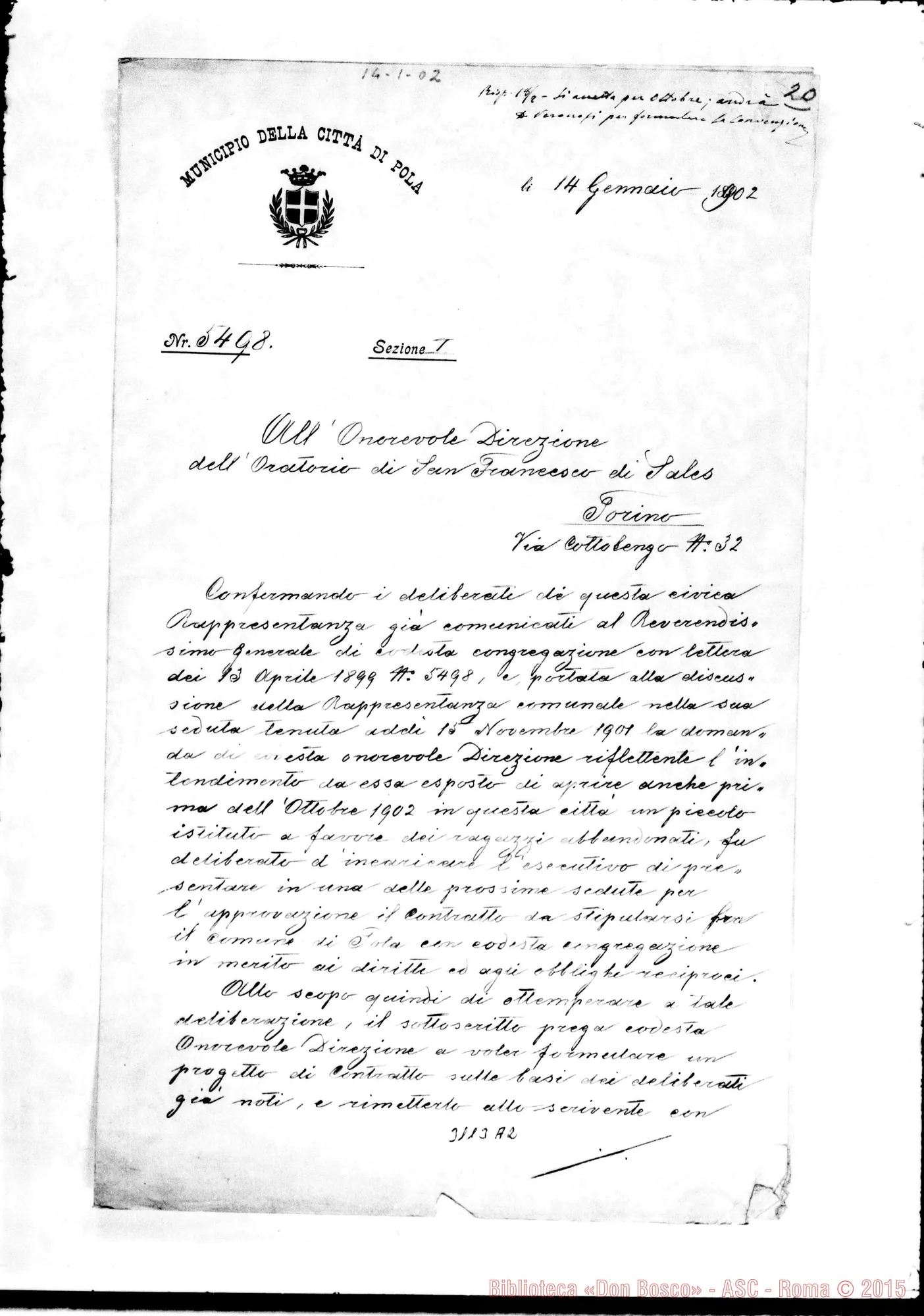 Fotogramma A 2 — II Podestà di Pola - Direzione delFOratorio. Pola, 14-01-1902