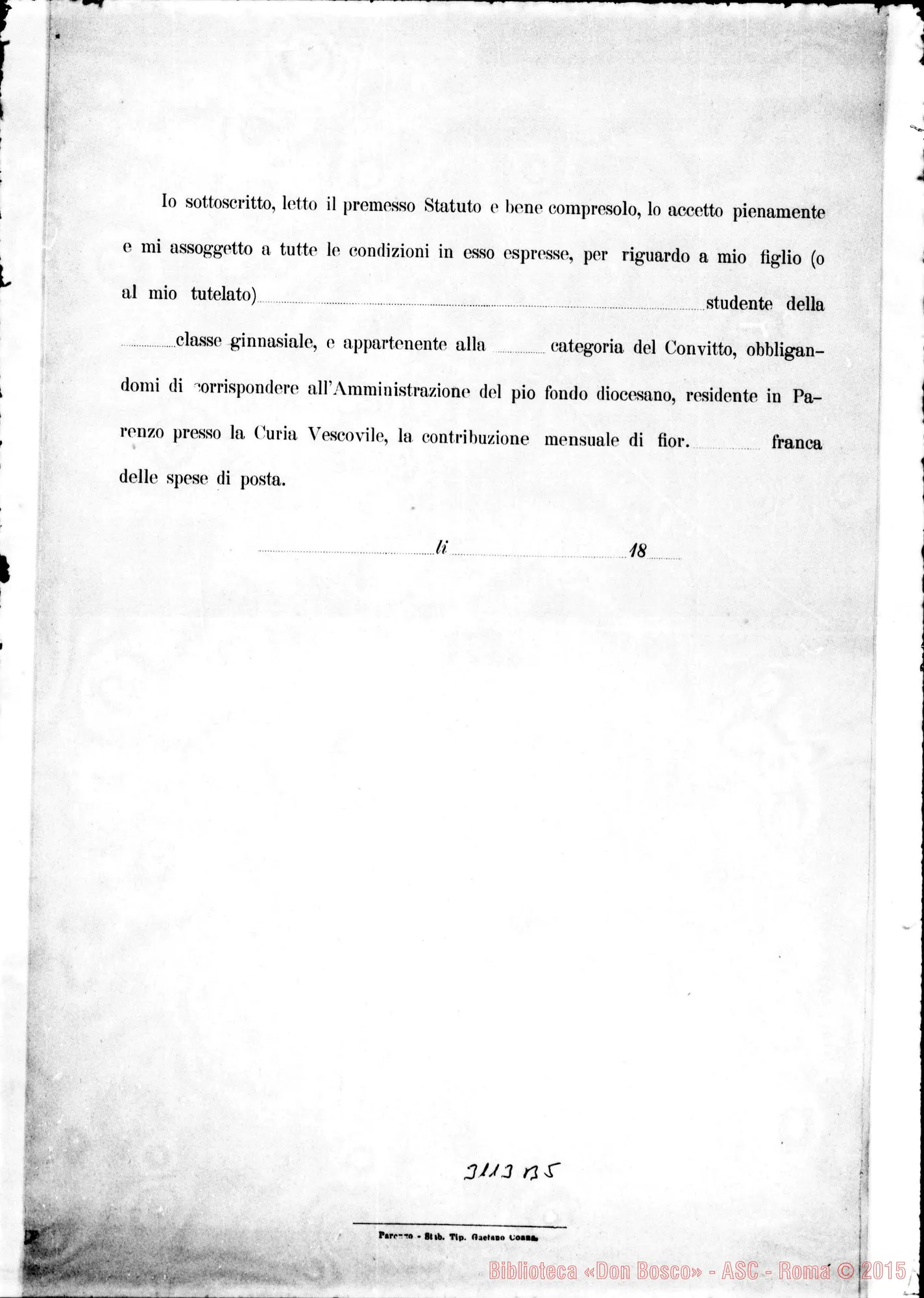 Fotogramma B 5 — Statuto Organico del Convitto Diocesano di Pola. Stampato
