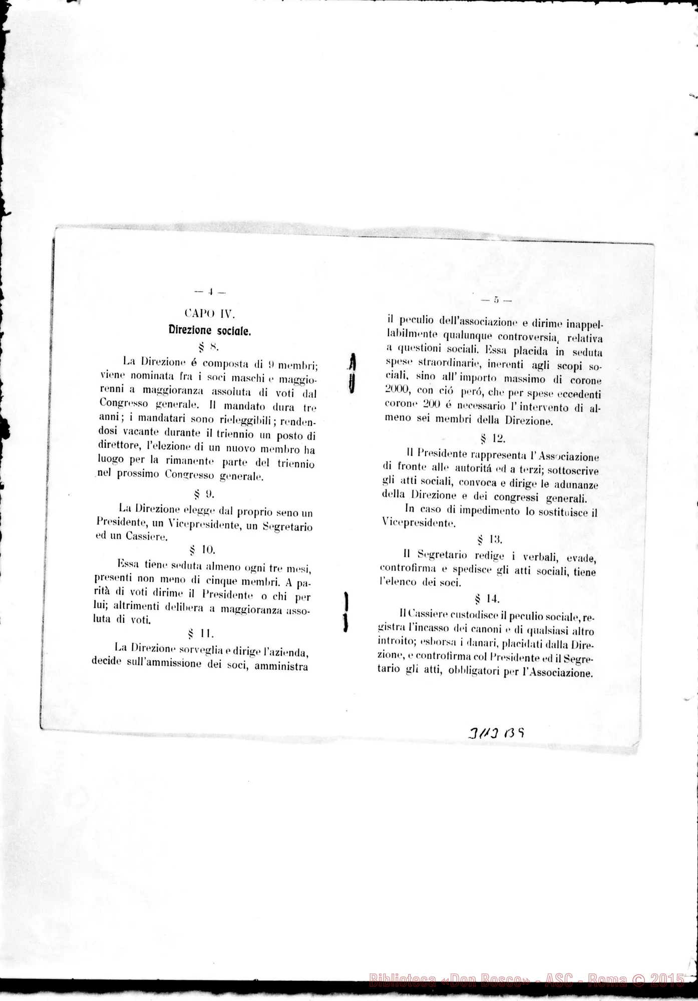 Fotogramma B 9 — Statuto della Associazione Salesiana in Pola. Stampato