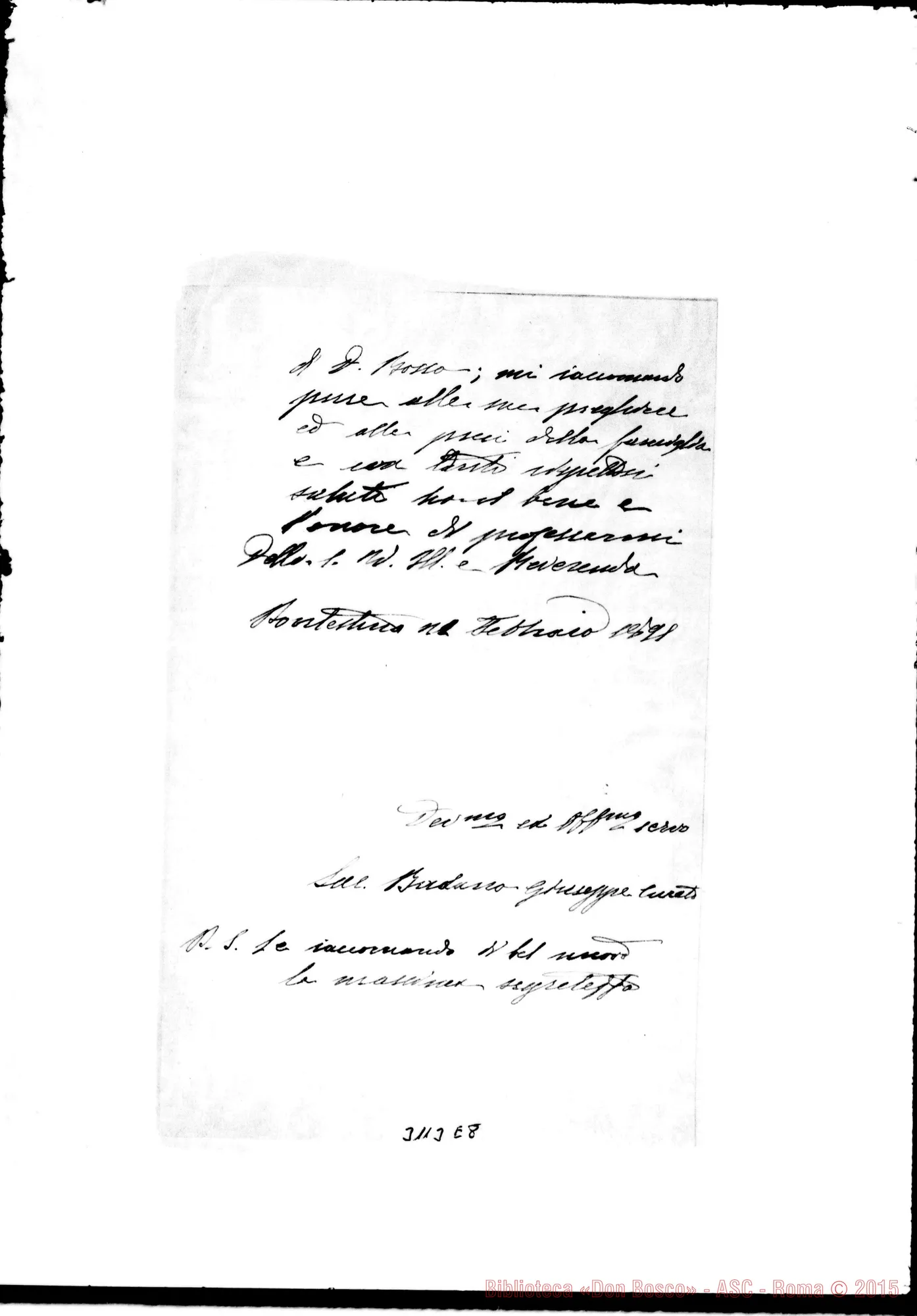 Fotogramma E 8 — Pontestura: Sac. Badasso Giuseppe, curato. Pontestura, feb.1898