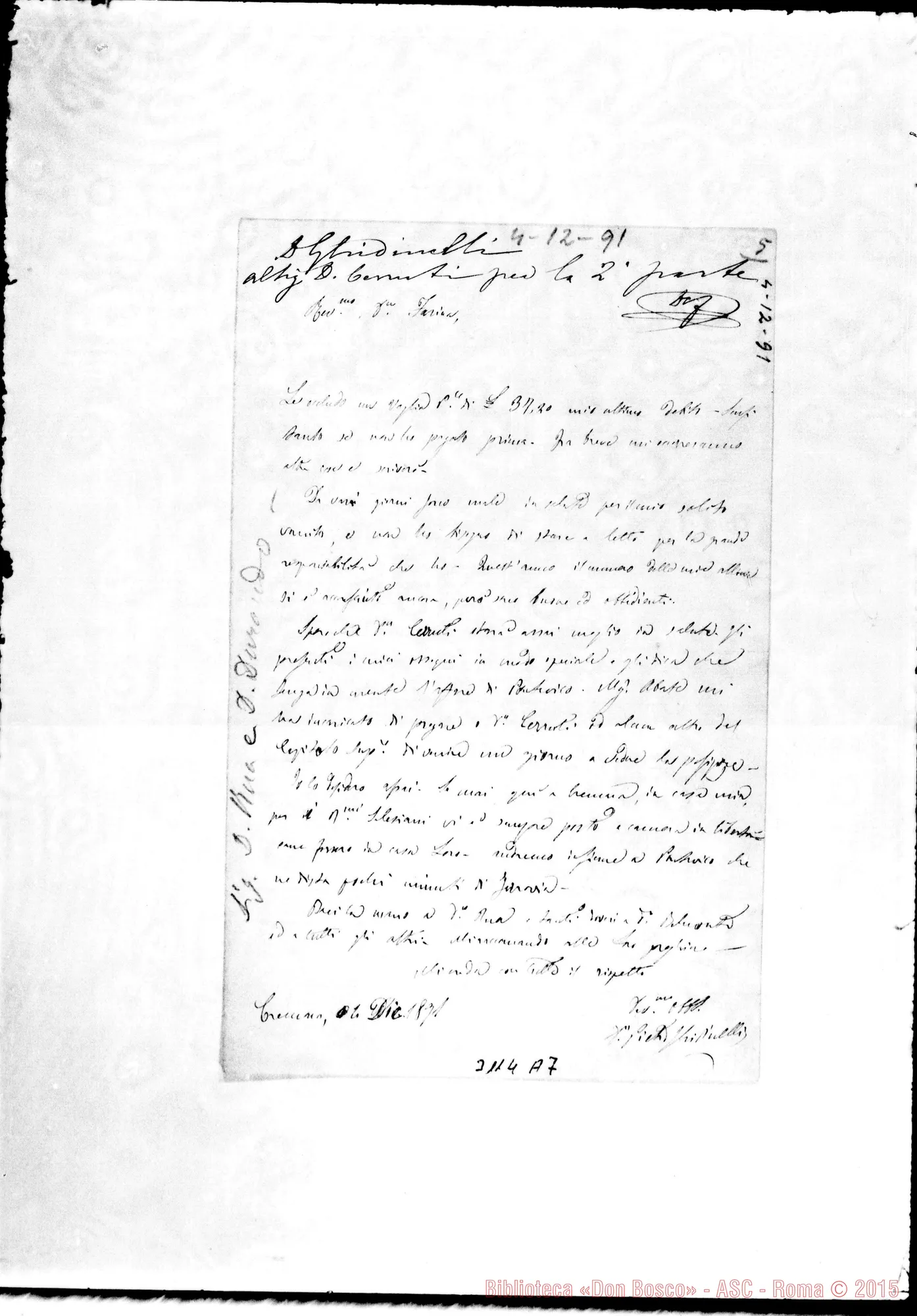 Fotogramma A 7 — D. Pietro R. - D. Farina, il 4-12-1891