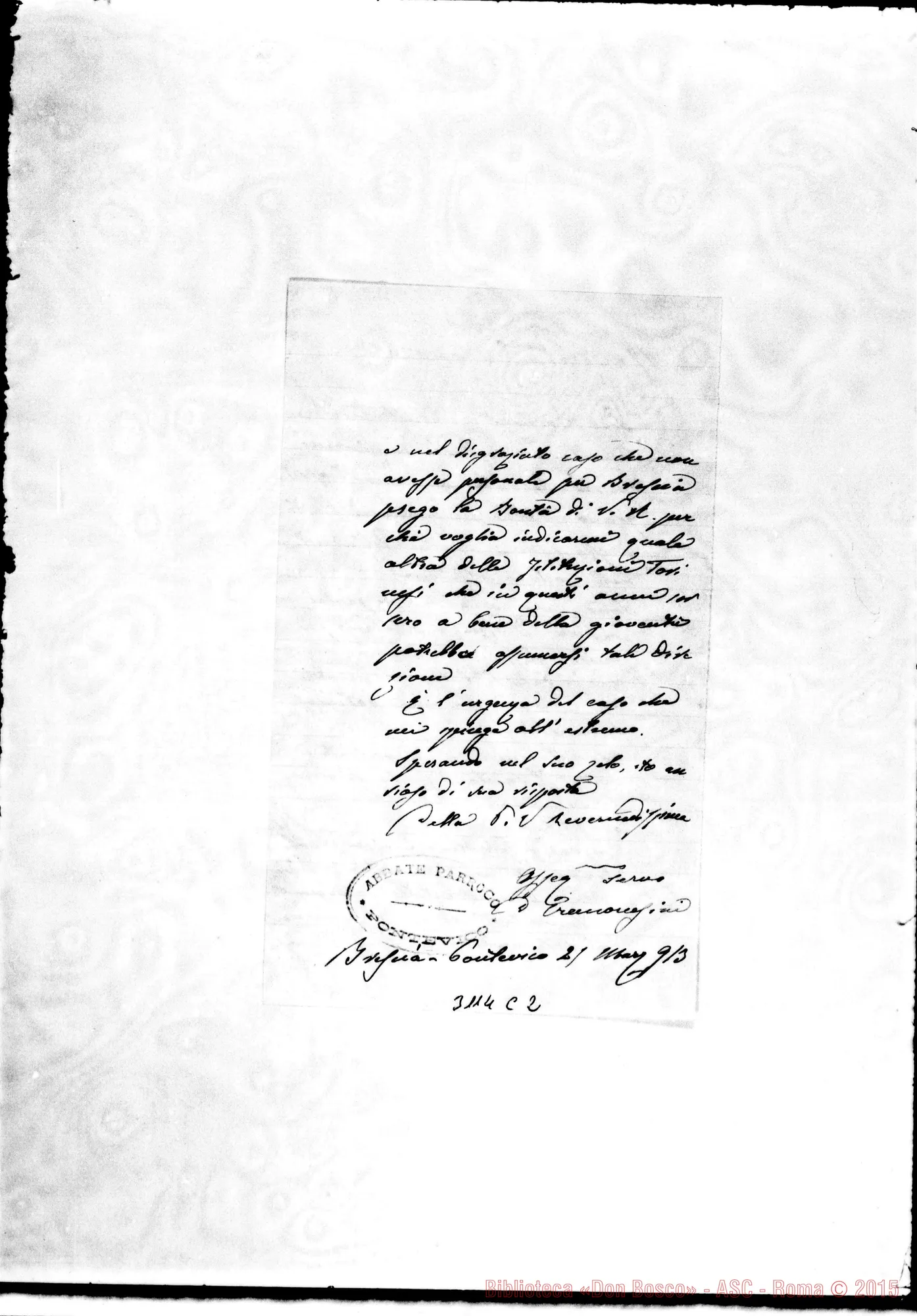 Fotogramma C 2 — Abbate Cremonsini Bassano - Rev.mo Signore. Pontevico, 21-03-1913