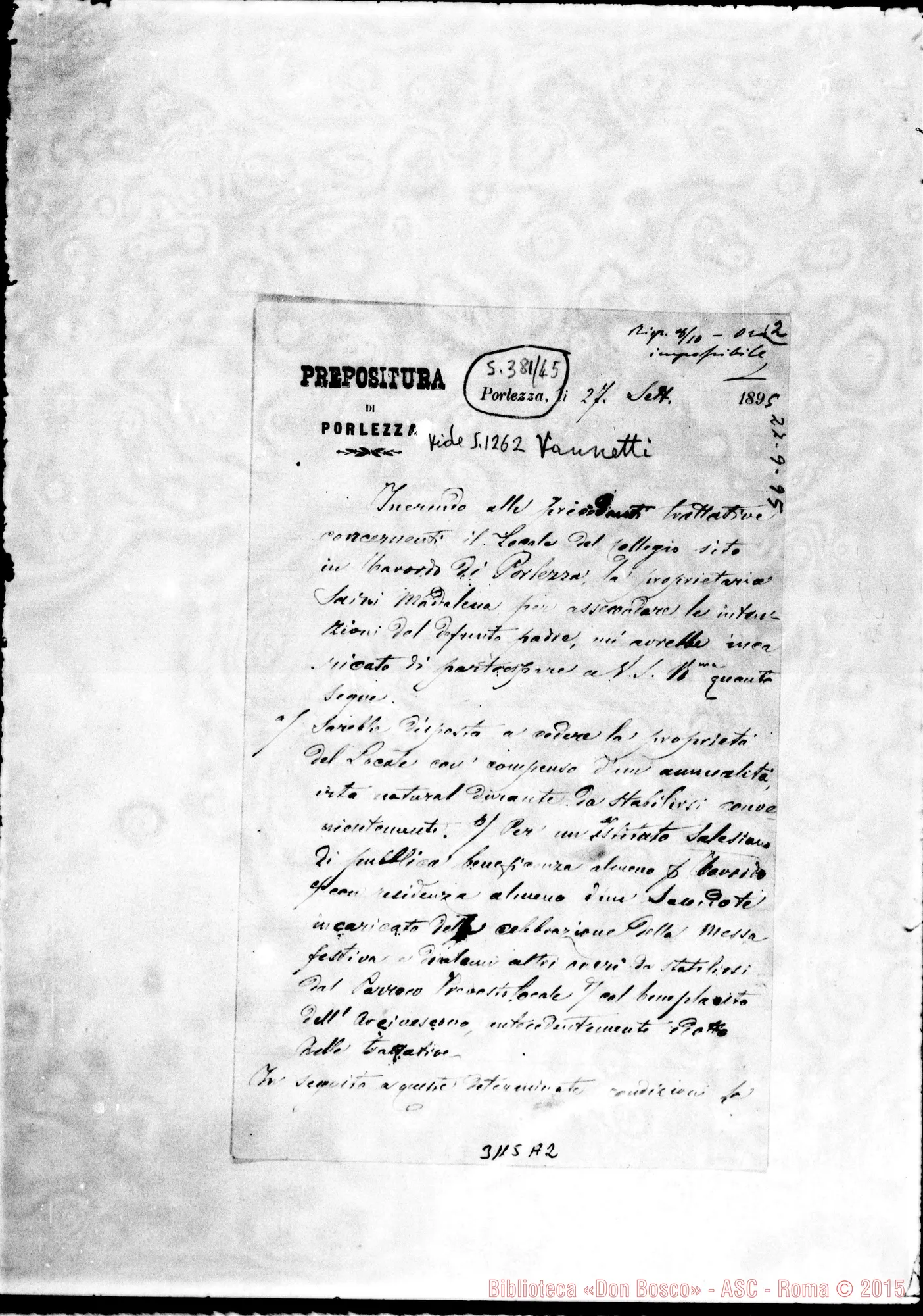 Fotogramma A 2 — Porlezza: D. Gaetano Beretta, parroco - Salesiani. Porlezza, 27-09-1895