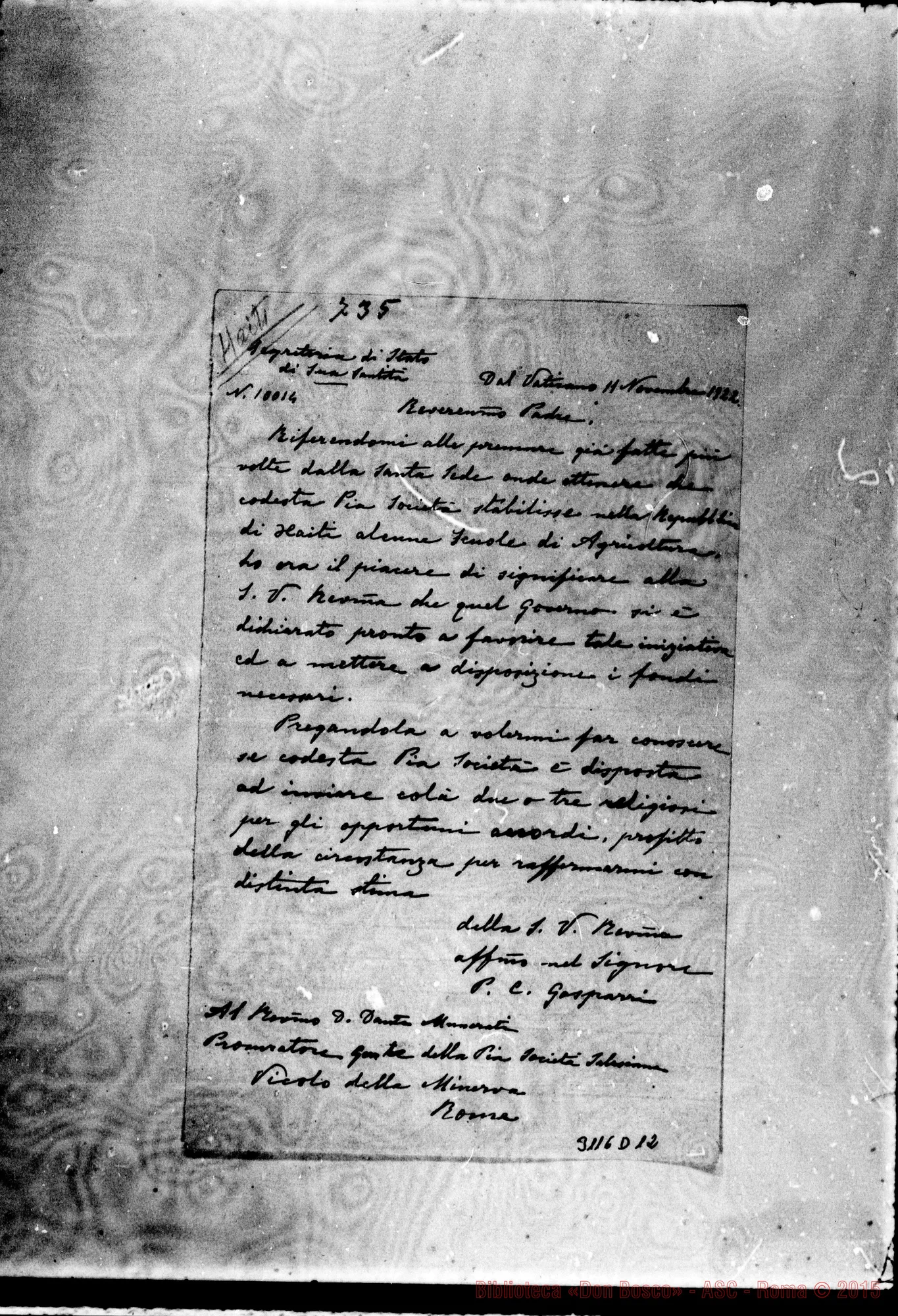 Fotogramma D 12 — Card. Gasparri - D. Albera. Vaticano, 11-11-1922. Copia